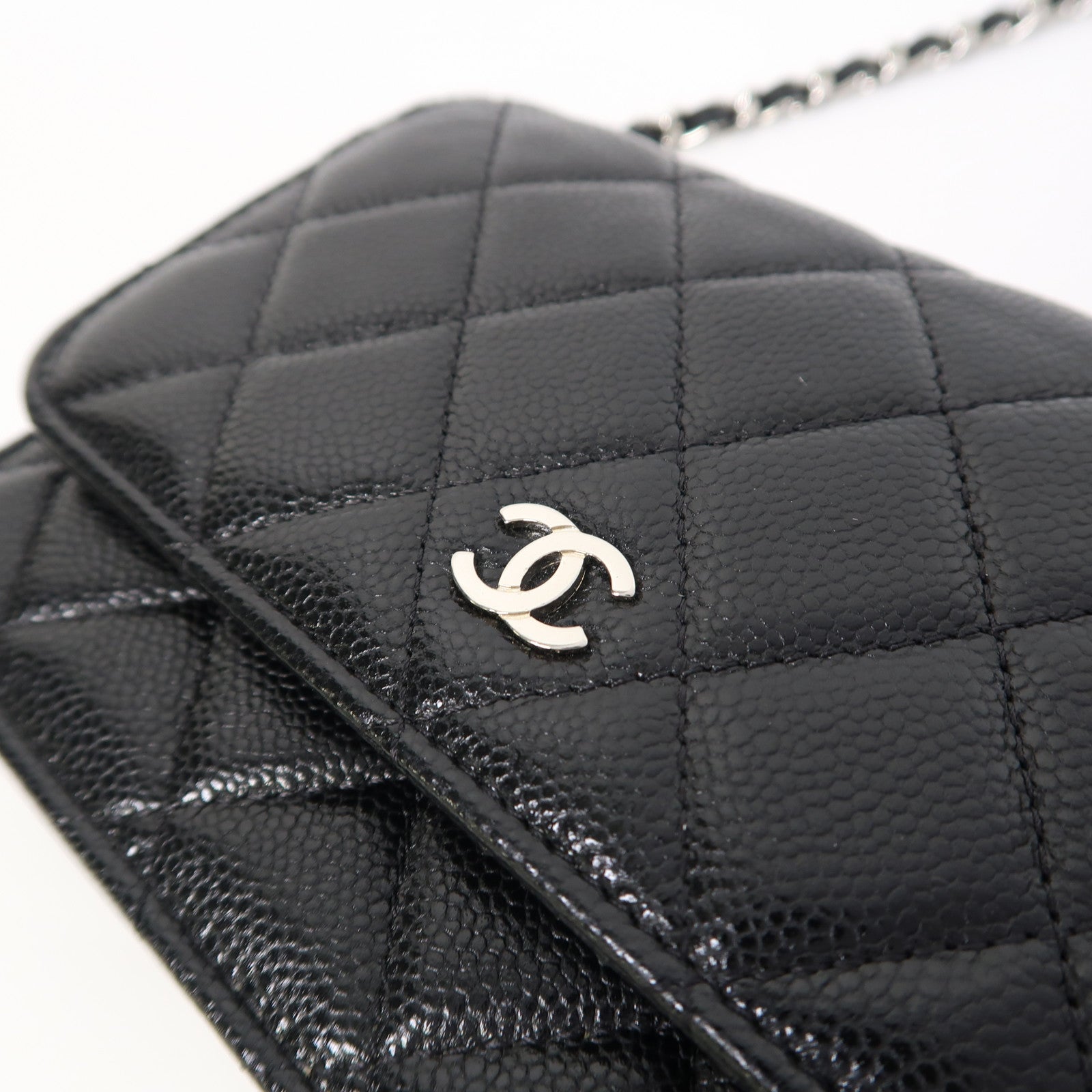 CHANEL 【激減優惠】菱格Caviar皮革Wallet On Chain Mini銀扣鏈帶肩背袋黑色