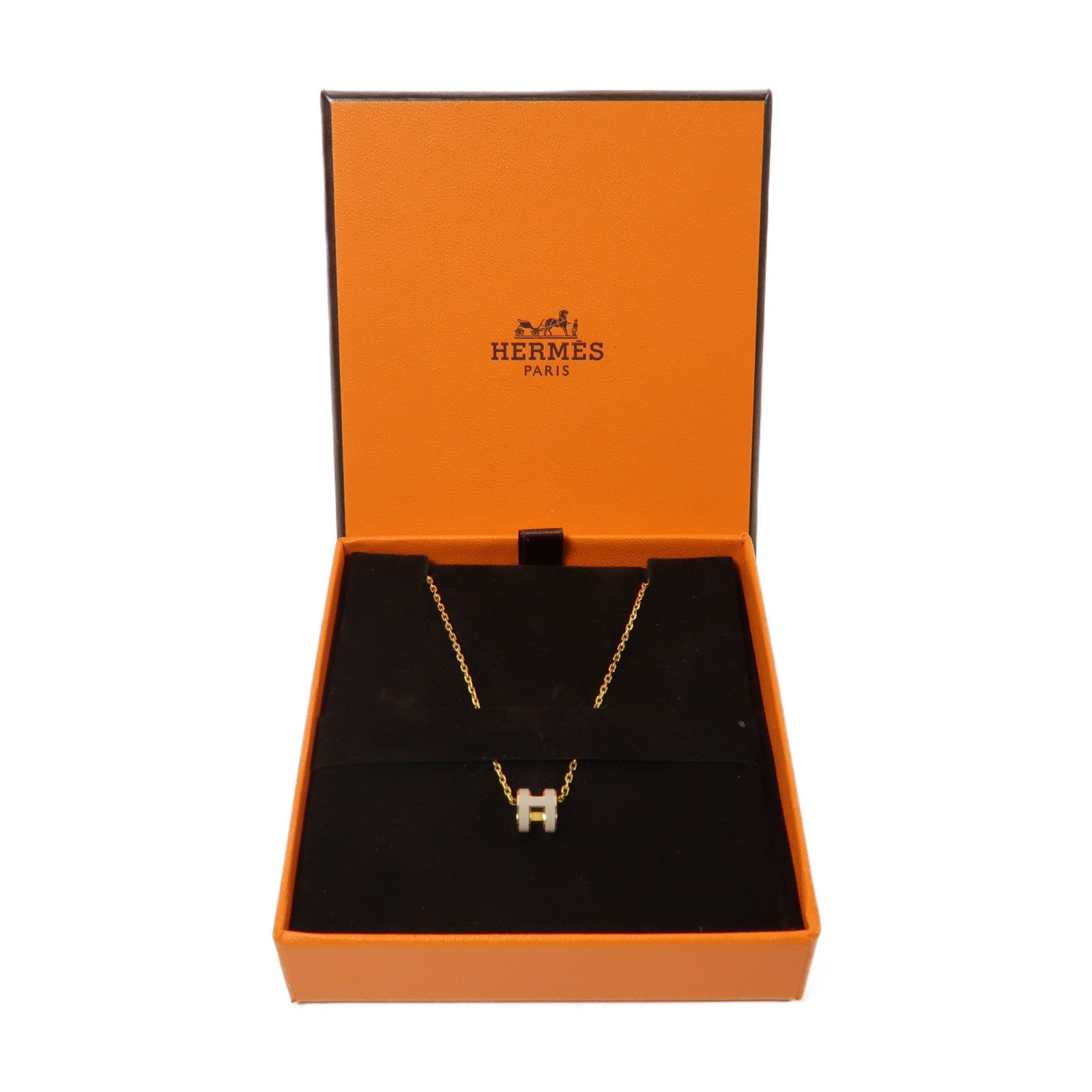 HERMES 金属Mini Pop H Necklace項鍊奶茶色