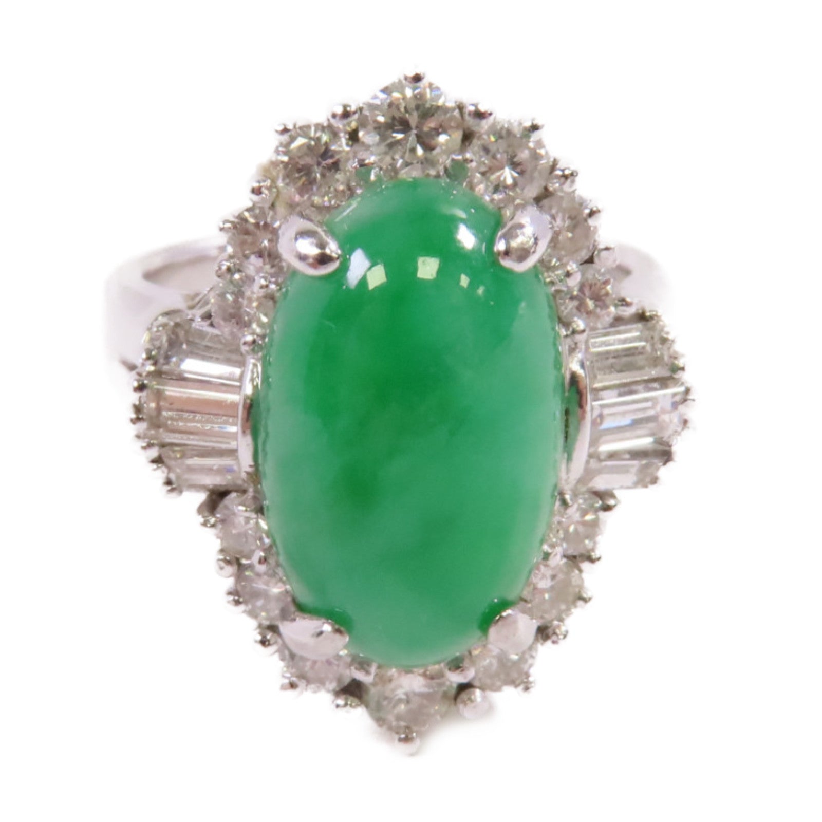 JEWELRY PT900鉑金/6.21ct翡翠/1.66ct鑚石Jade Diamond Ring戒指US#8