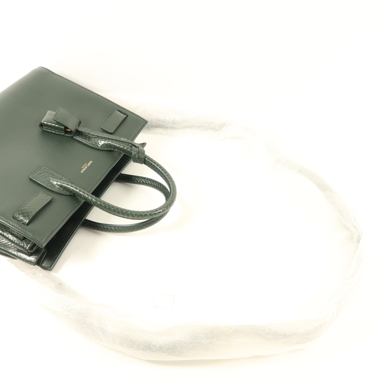 SAINT LAURENT 牛皮皮革/蛇皮皮革Sac de Jour金扣手挽肩背兩用袋