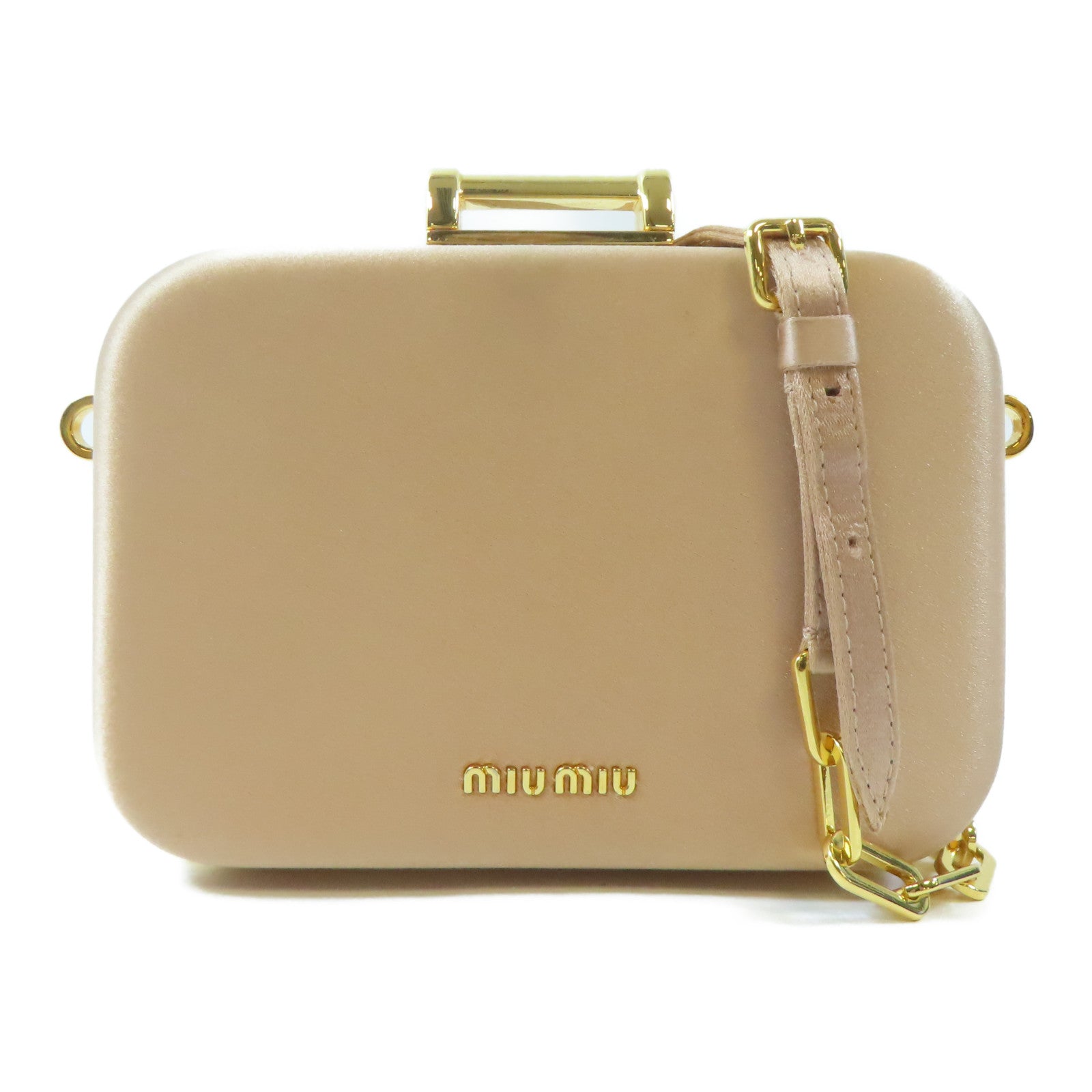 Miu Miu Satin Clutch Box金扣鏈帶肩背袋粉紅色