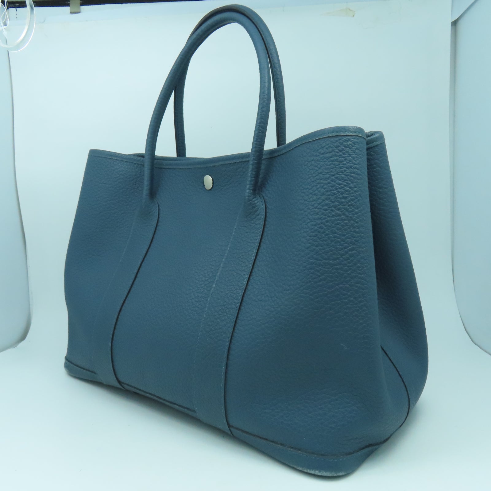 HERMES 【激減優惠】Country皮革GardenParty PM銀扣手挽袋藍色