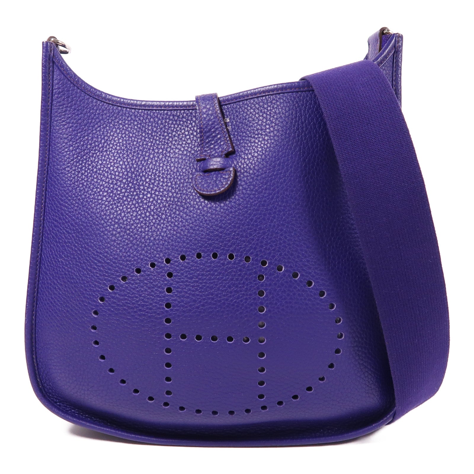 HERMES Clemence皮革Evelyne PM銀扣肩背袋Iris/紫色