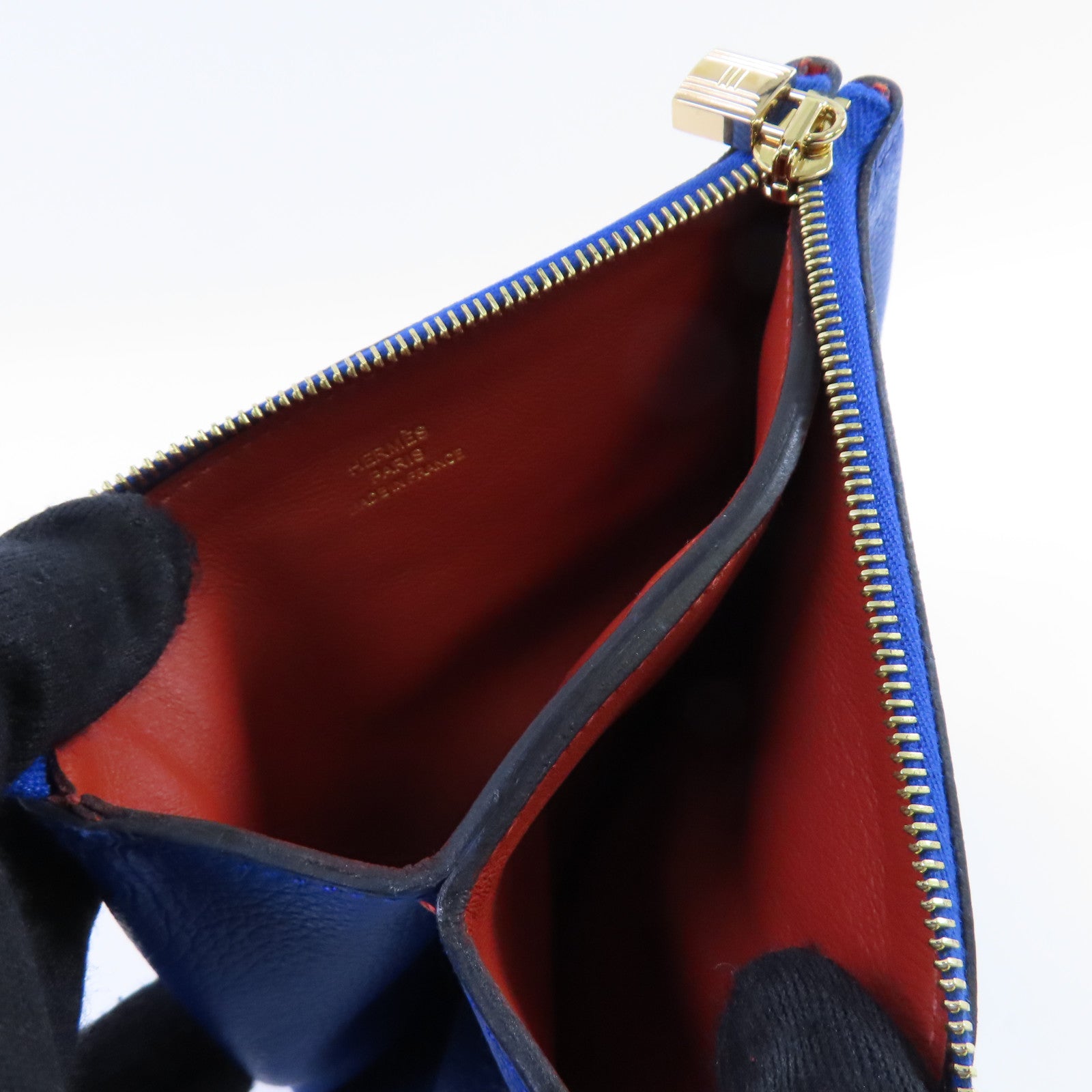 HERMES Evercolor皮革Atout I4 Pouch Card Holder金扣卡套Bleu Electrique