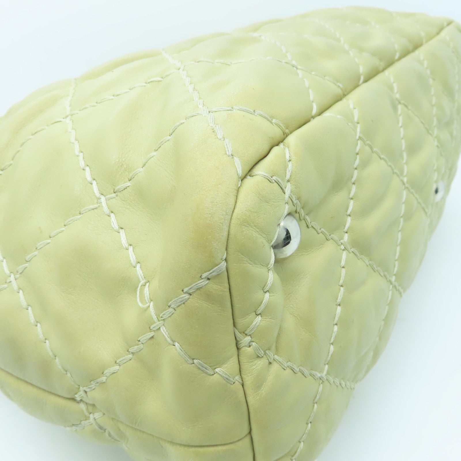 CHANEL 【清倉大減價】菱格牛皮皮革Shoulder Bag銀扣鏈帶肩背袋米色