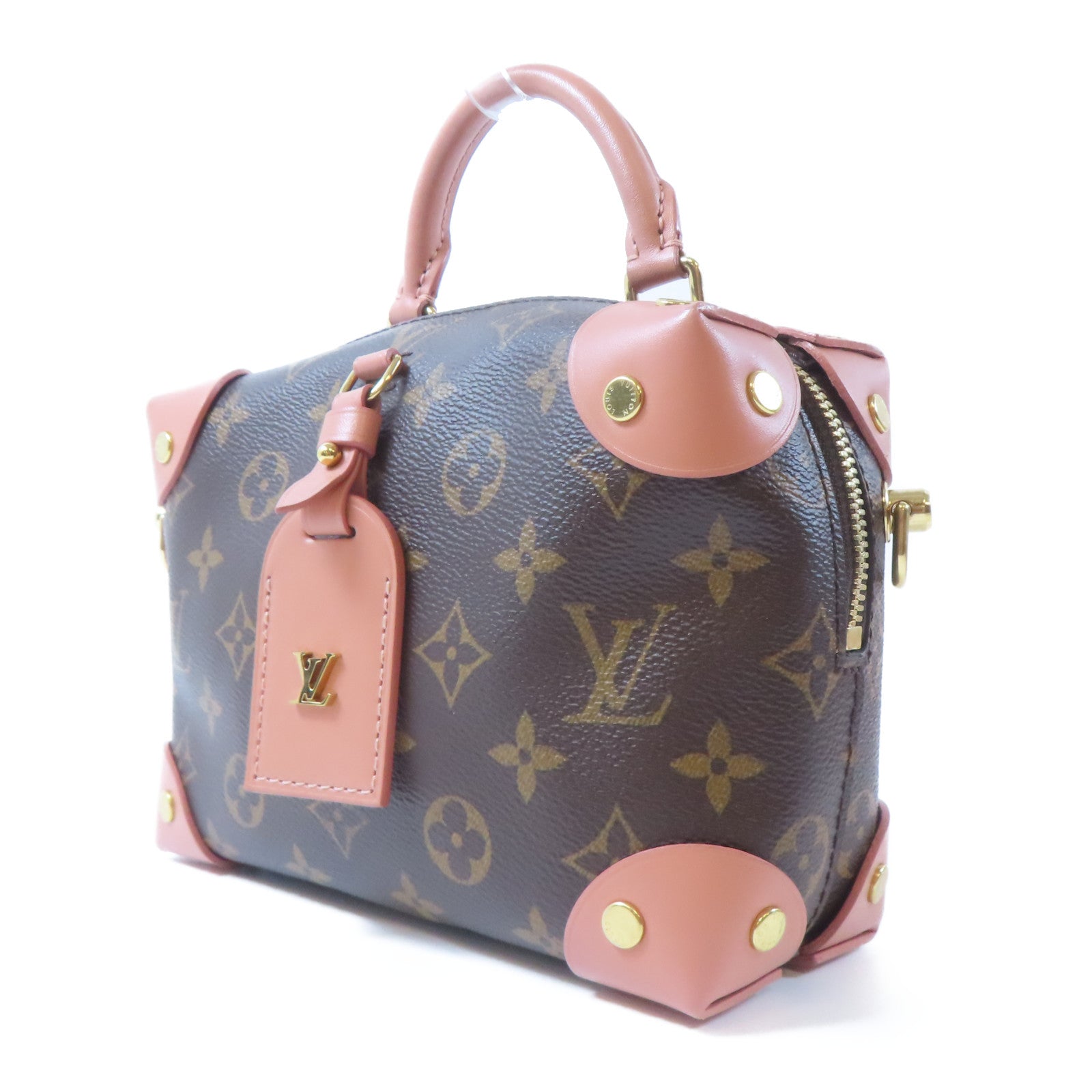 LOUIS VUITTON 【激減優惠】Monogram Petite Malle Souple金扣手挽肩背兩用袋啡色/粉紅色