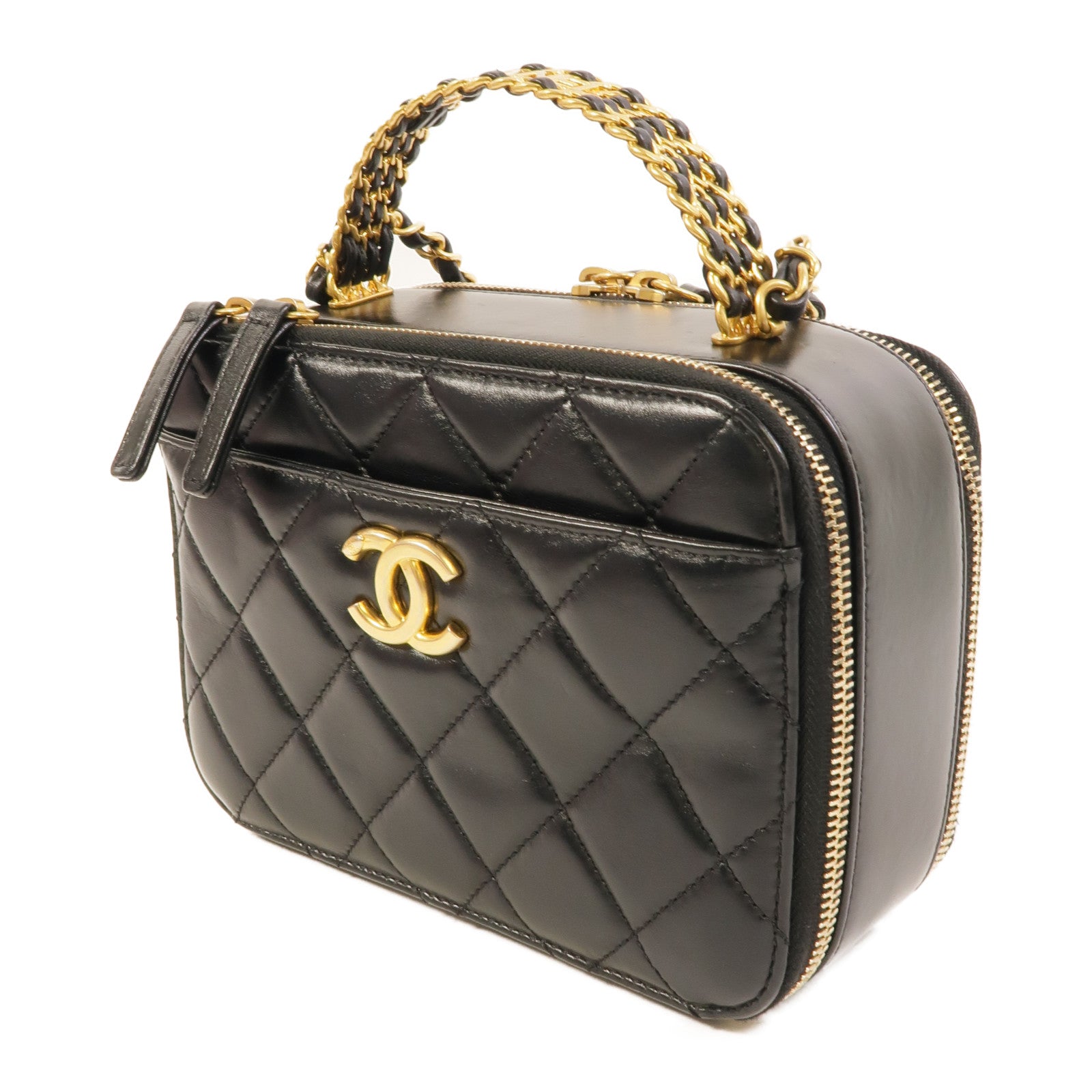 CHANEL 羊皮皮革Vanity Case鏈帶手挽肩背兩用袋