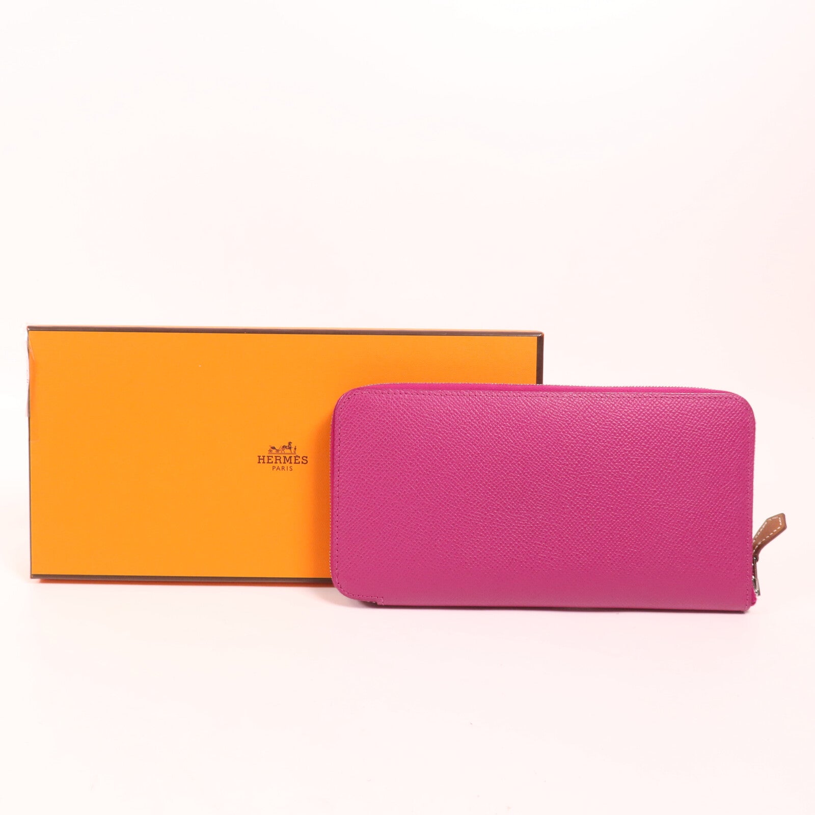 HERMES Epsom皮革Silk In Long Wallet銀扣長錢包Rose Pourpre