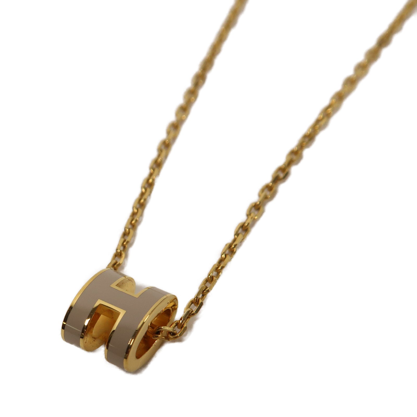 HERMES 金属Mini Pop H Necklace項鍊奶茶色