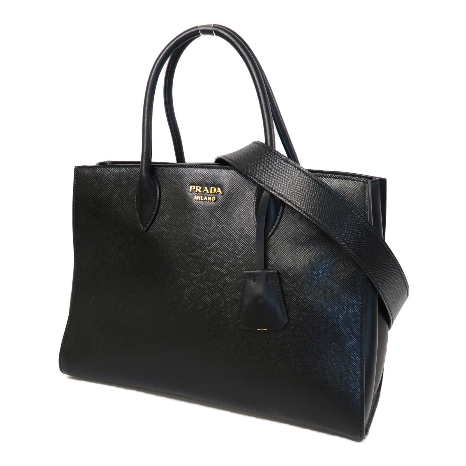 PRADA 牛皮皮革Shoulder Bag金扣手挽肩背兩用袋黑色