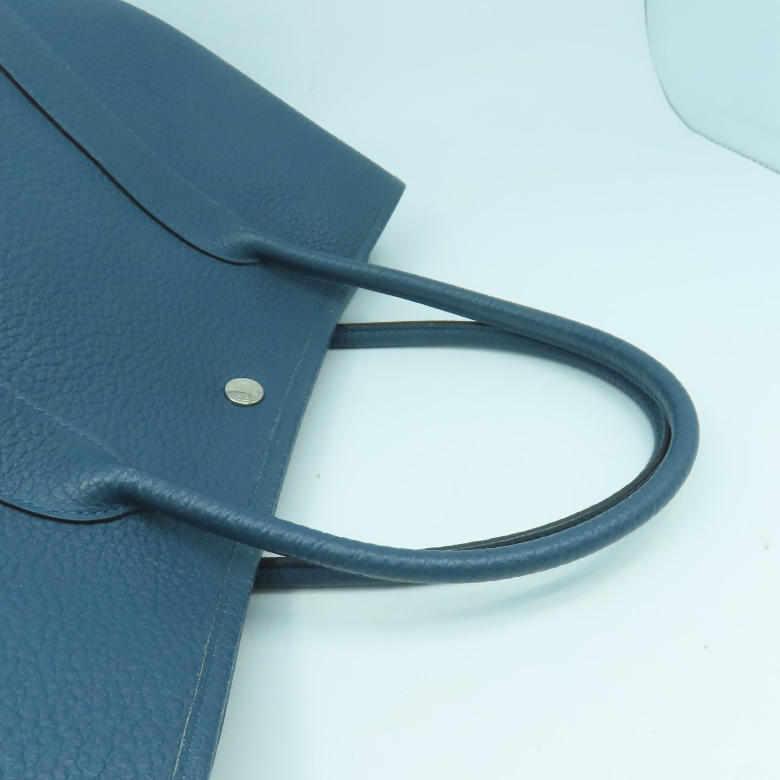 HERMES 【激減優惠】Country皮革GardenParty PM銀扣手挽袋藍色