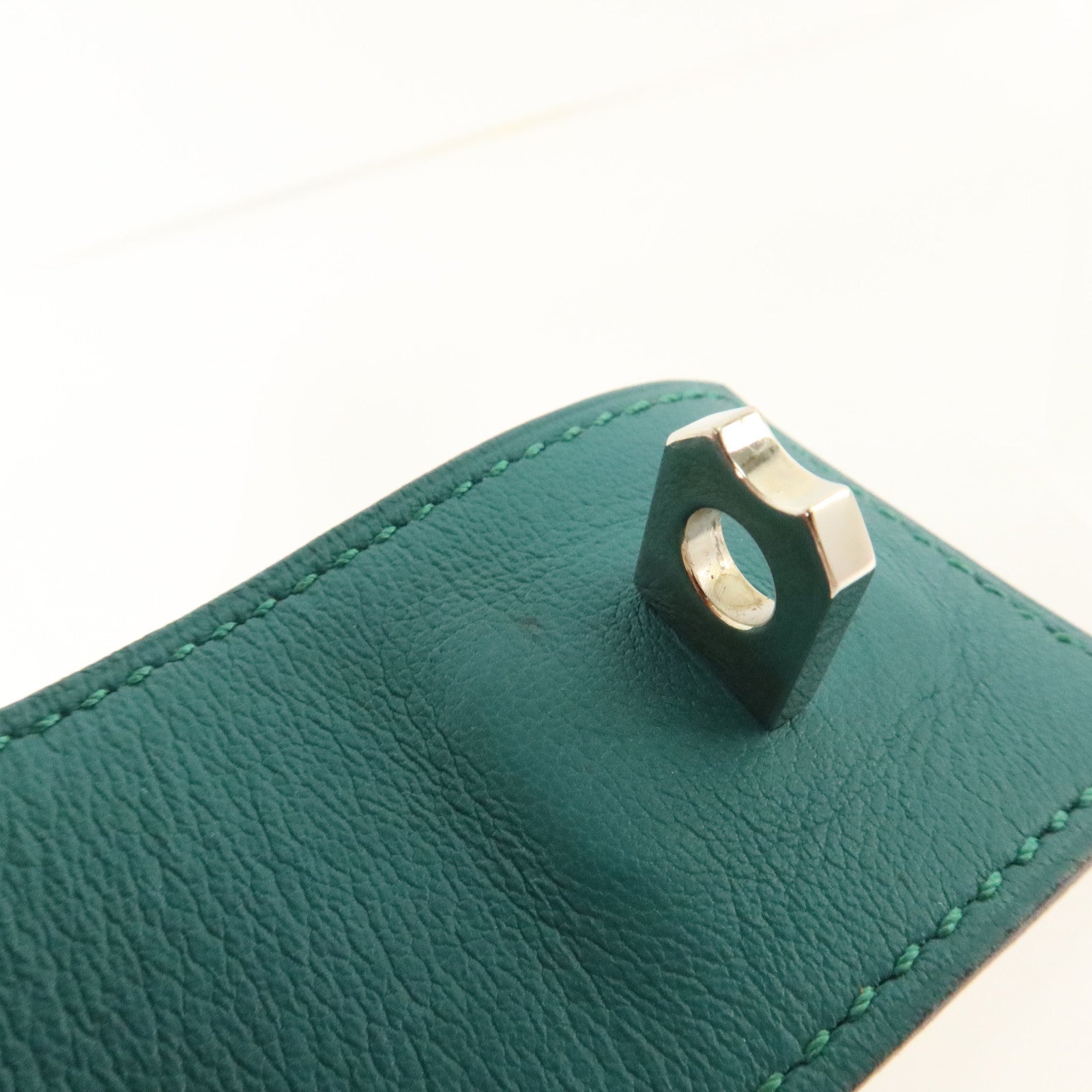 HERMES Swift皮革/金屬Collier De Chien銀扣手鏈Malachite