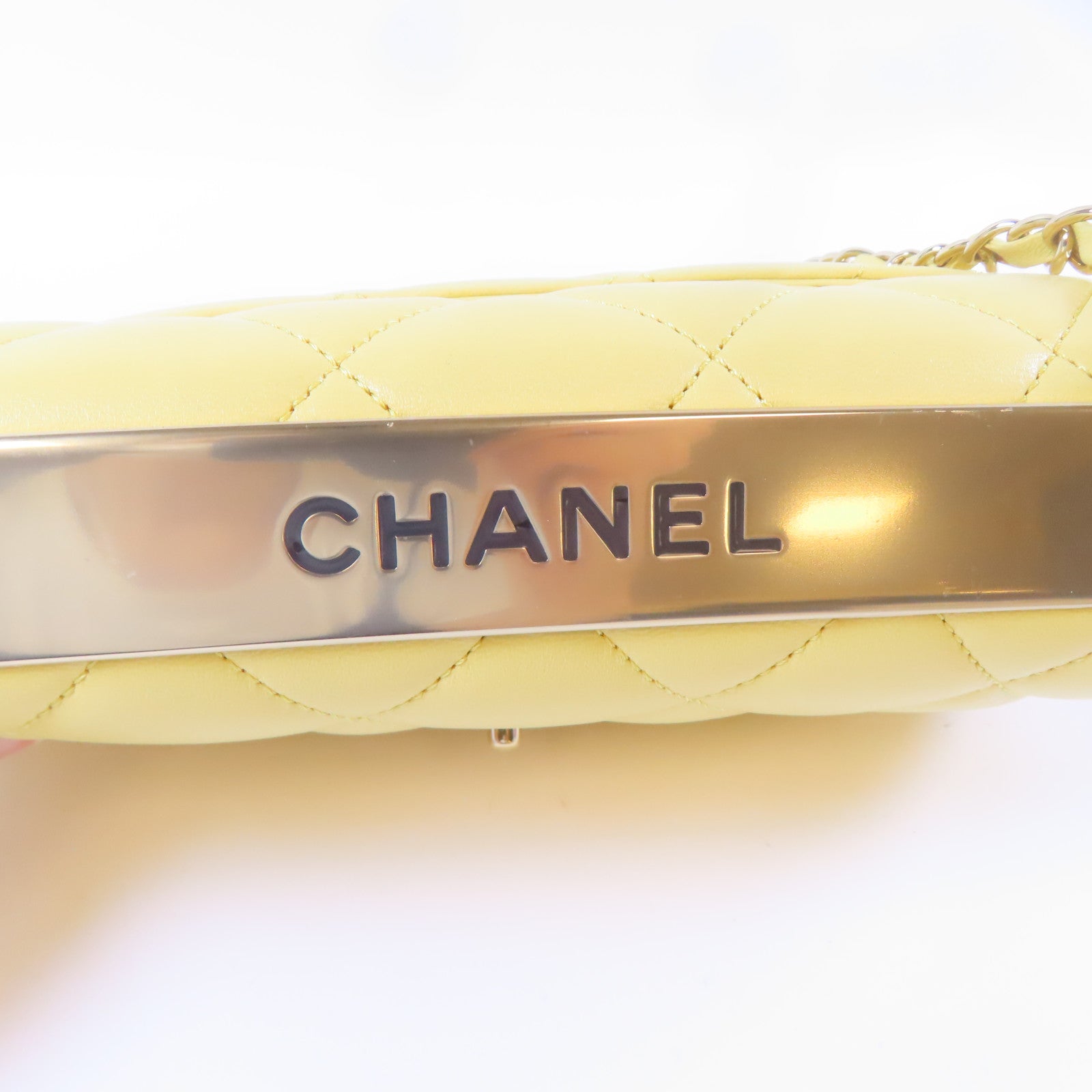 CHANEL 【激減優惠】菱格羊皮皮革Chain Shoulder Bag金扣鏈帶肩背袋黃色