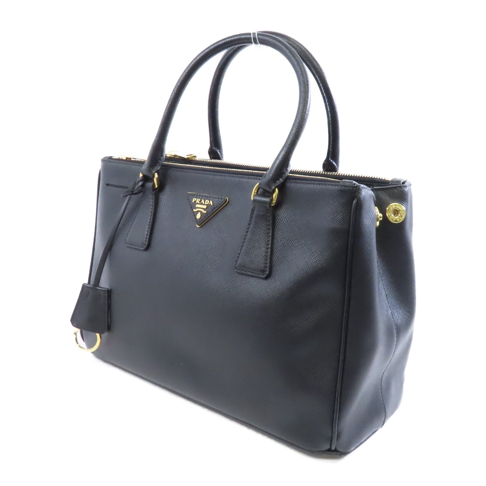 PRADA 牛皮皮革Galleria Bag金扣手挽肩背兩用袋黑色