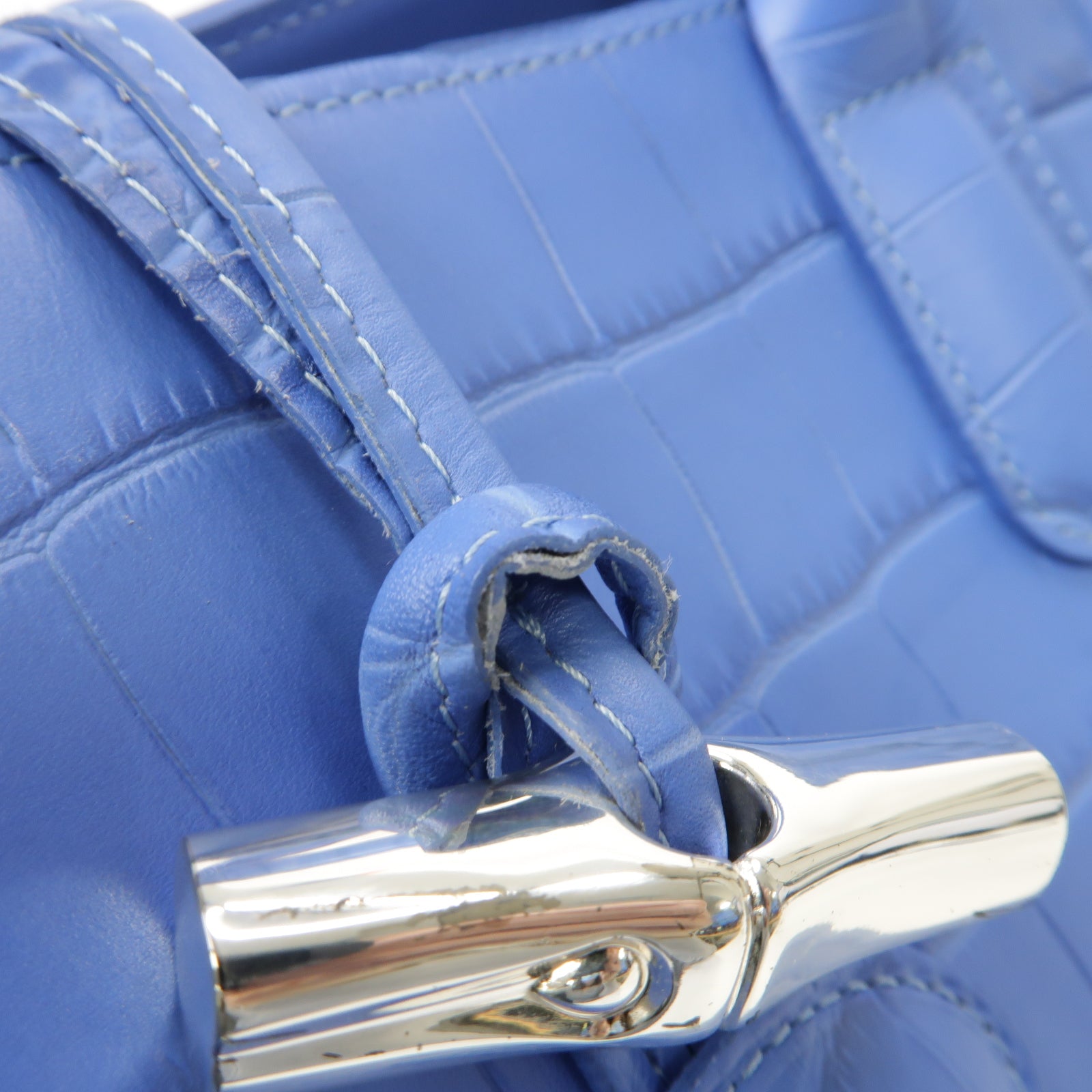 Longchamp 牛皮皮革Tote Bag銀扣手挽袋藍色