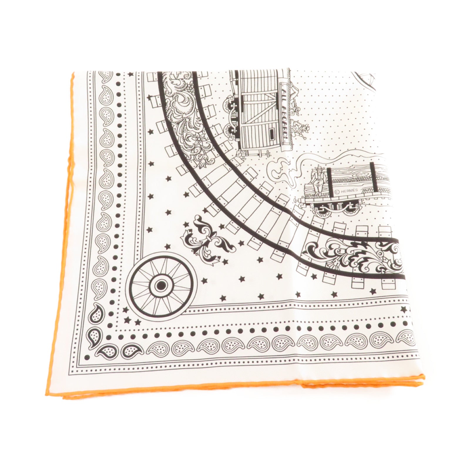 HERMES 【激減優惠】絲質Scarf絲巾白色/黑色/橙色