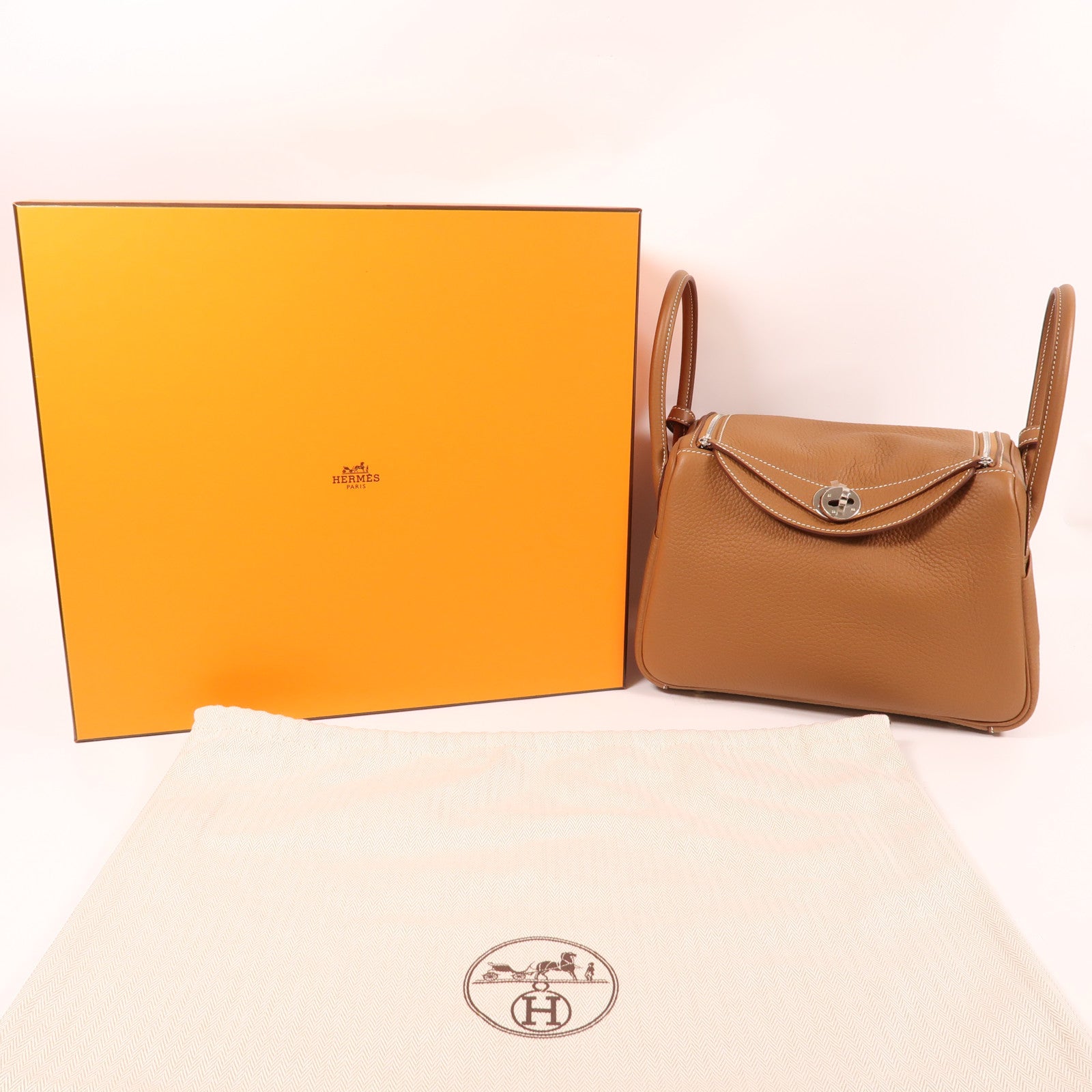 HERMES Clemence皮革Lindy 26銀扣手挽肩背兩用袋金色