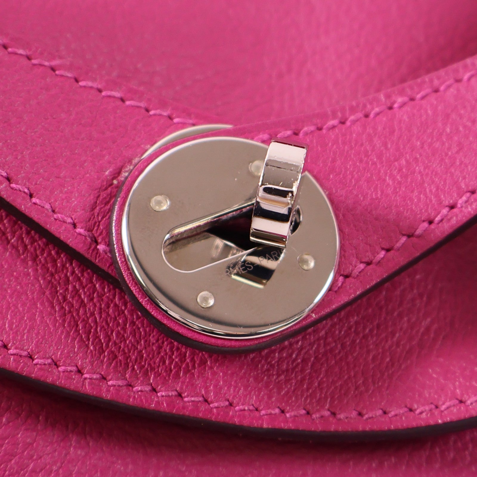 HERMES Evercolor皮革Lindy 26銀扣手挽肩背兩用袋Rose Pourpre桃紅色