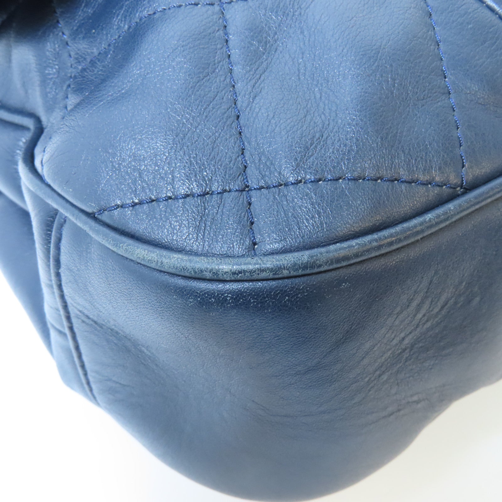 CHANEL 菱格牛皮皮革Chain Shoulder Bag銀扣鏈帶肩背袋深藍色
