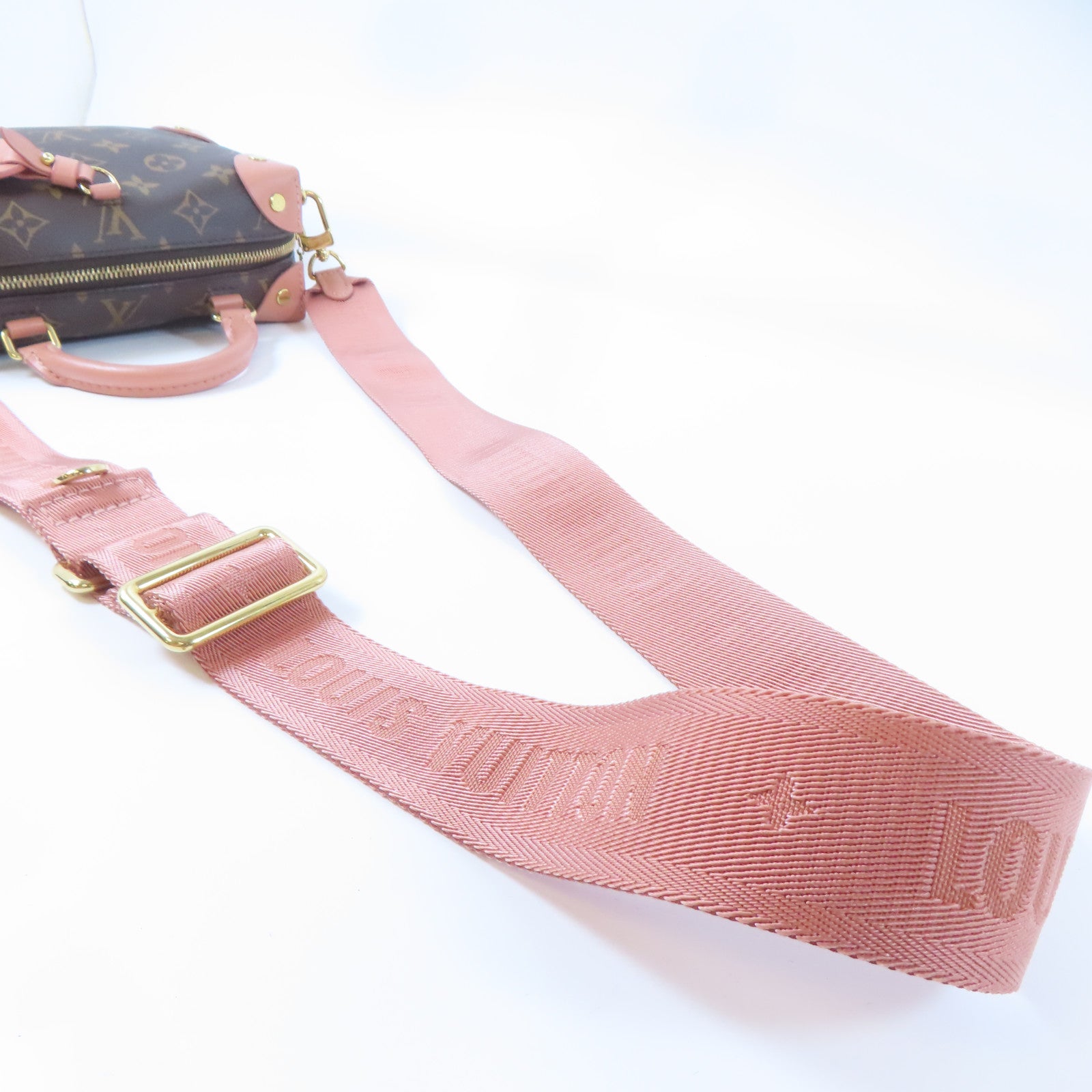 LOUIS VUITTON 【激減優惠】Monogram Petite Malle Souple金扣手挽肩背兩用袋啡色/粉紅色