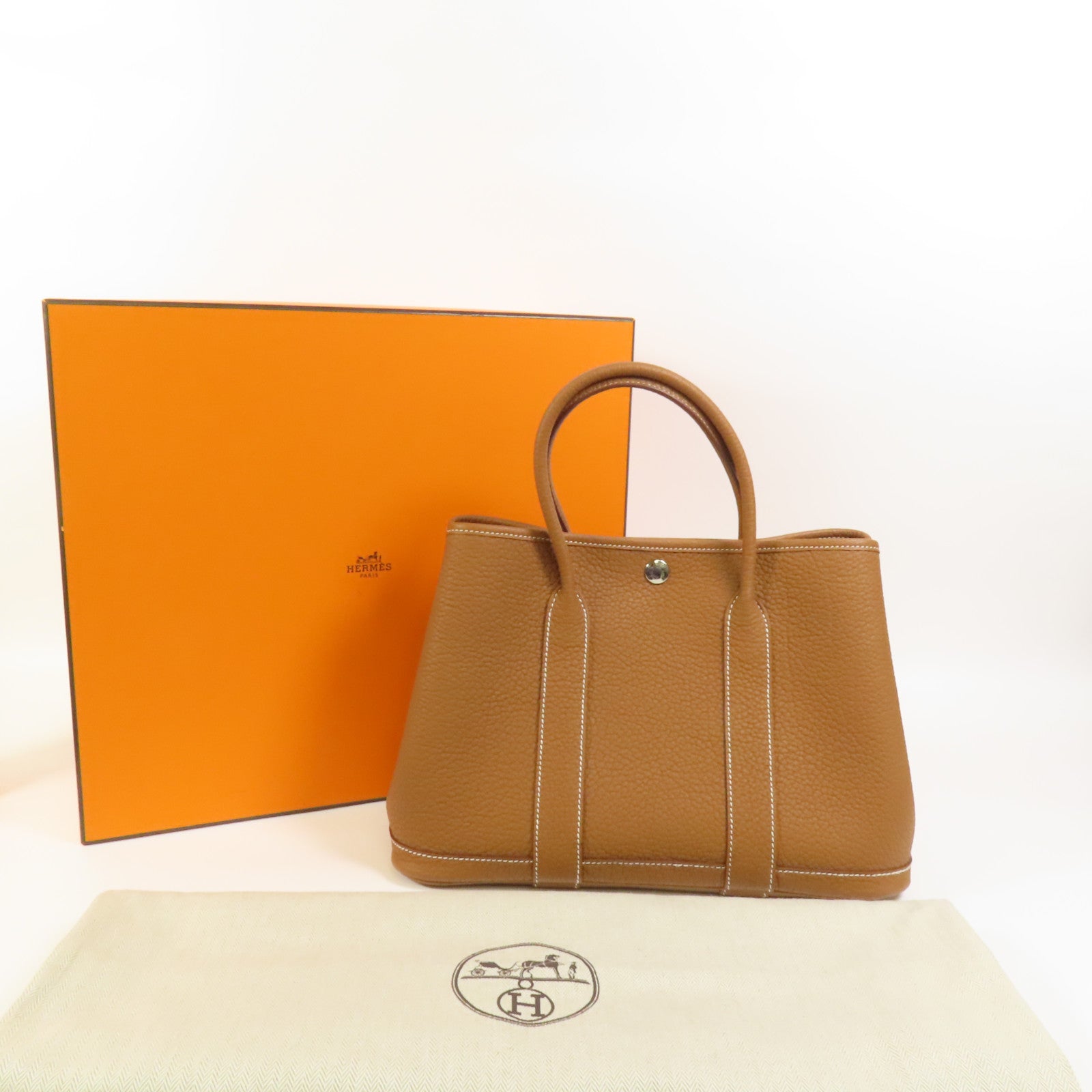 HERMES Negonda皮革Garden Party TPM銀扣手挽袋Havanne