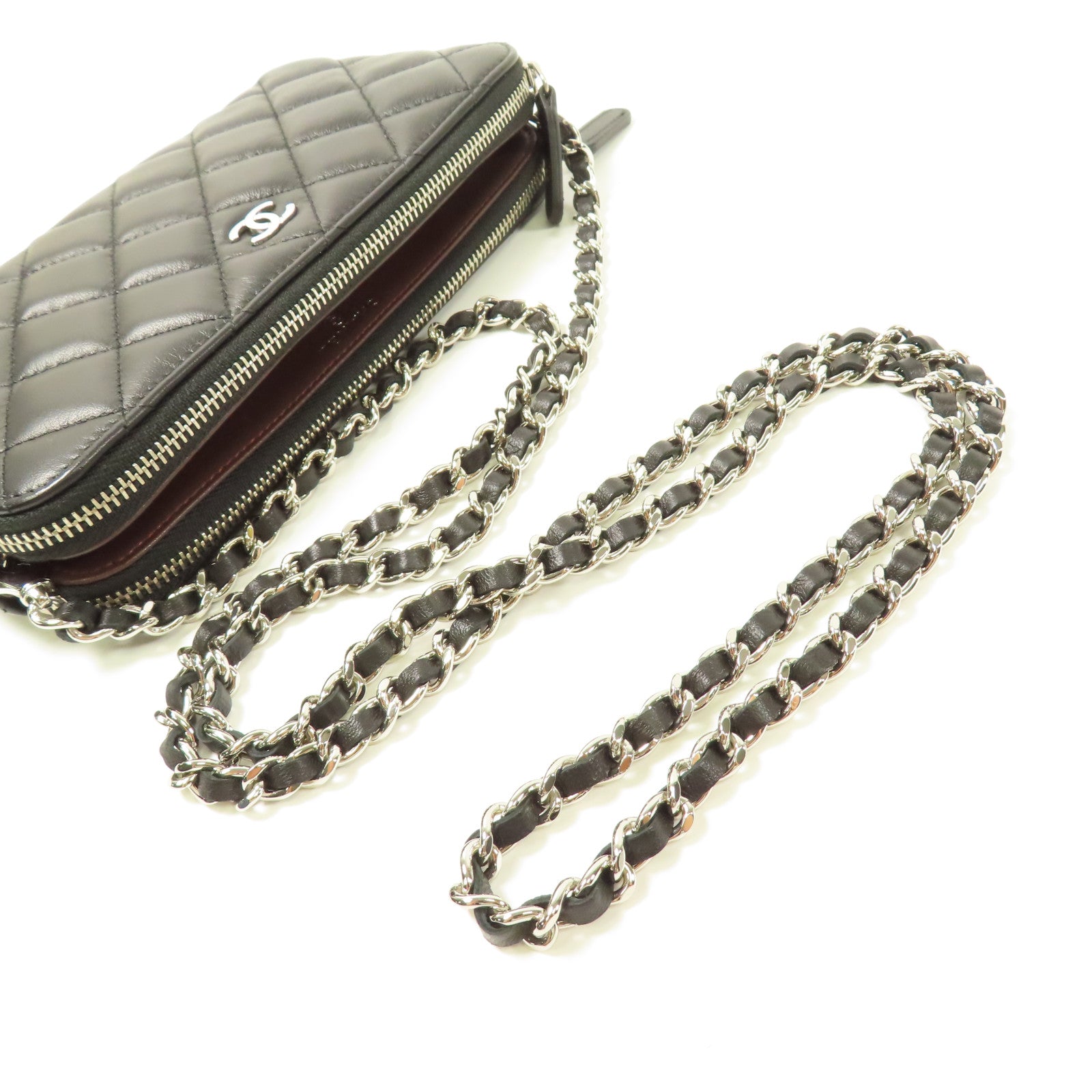 CHANEL 羊皮皮革Shoulder Bag銀扣鏈帶肩背袋