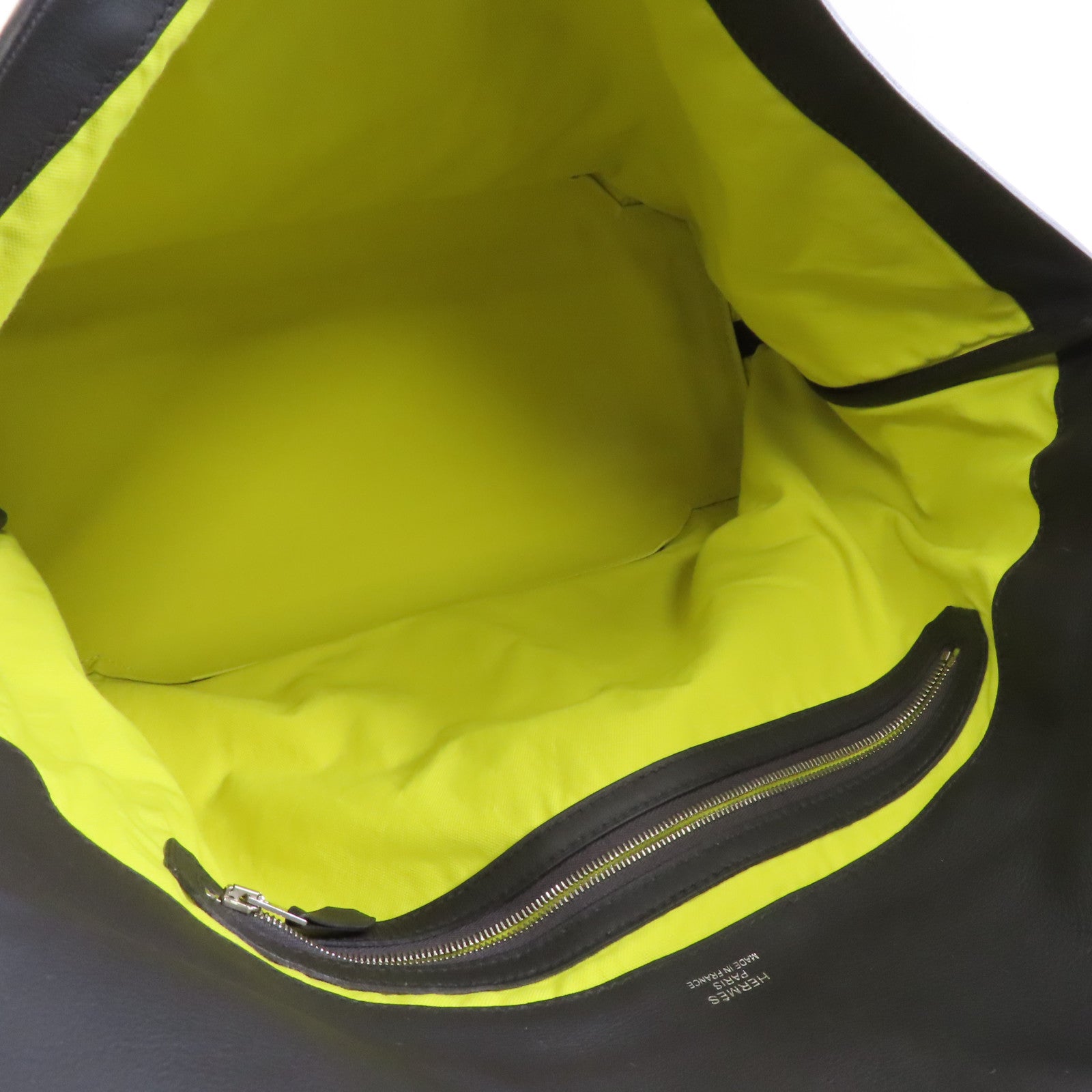 HERMES Taurillon Cristobal皮革Cityslide Messenger Bag銀扣斜挎包Plomb/Noir/Lime黑色/黃色