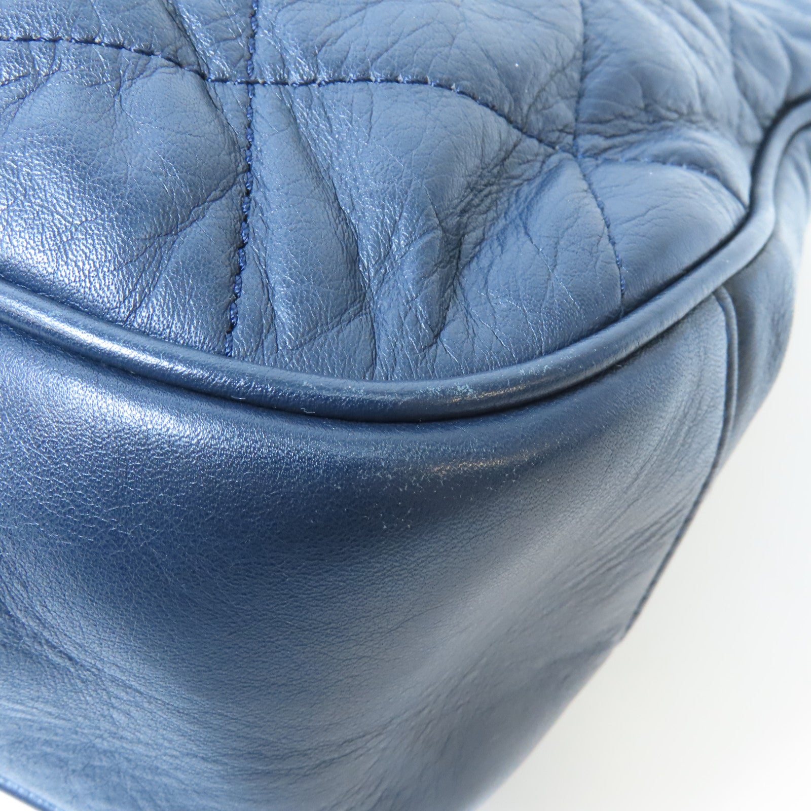 CHANEL 菱格牛皮皮革Chain Shoulder Bag銀扣鏈帶肩背袋深藍色