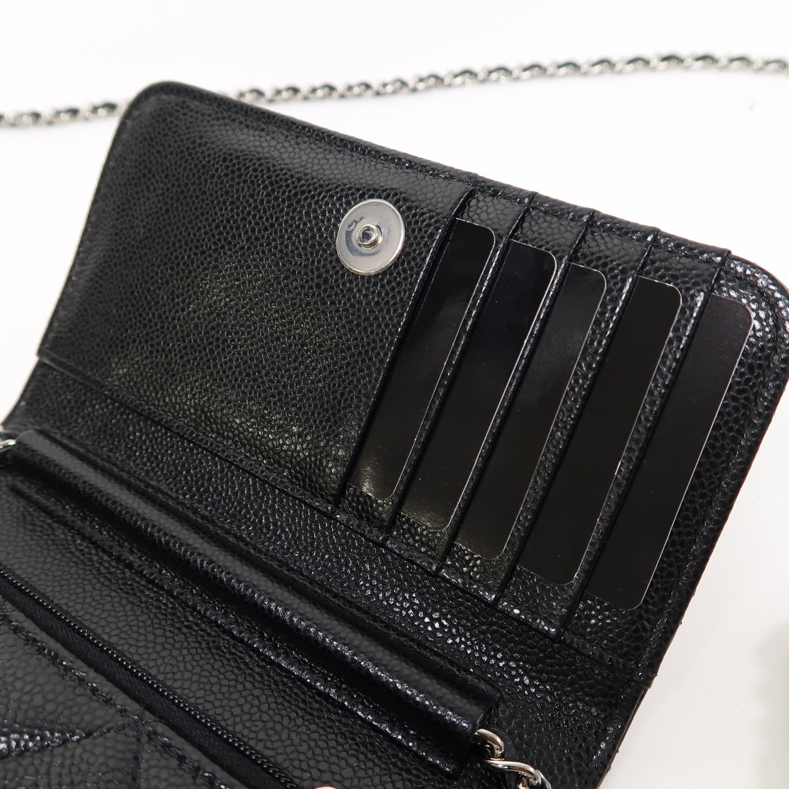 CHANEL 【激減優惠】菱格Caviar皮革Wallet On Chain Mini銀扣鏈帶肩背袋黑色