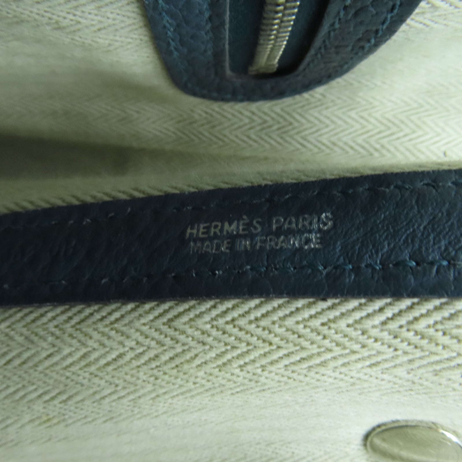 HERMES 【激減優惠】Country皮革GardenParty PM銀扣手挽袋藍色