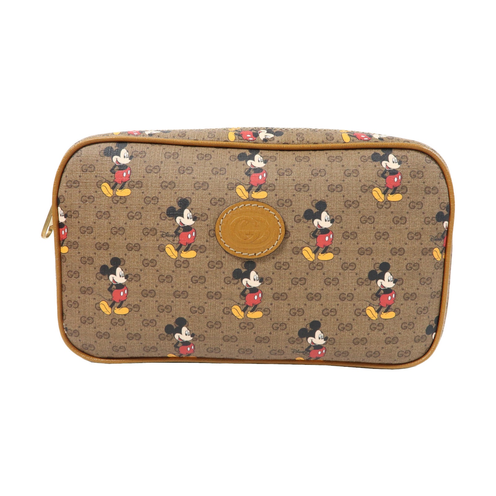 GUCCI 塗層帆布Disney x Gucci Mickey Mouse金扣腰包啡色