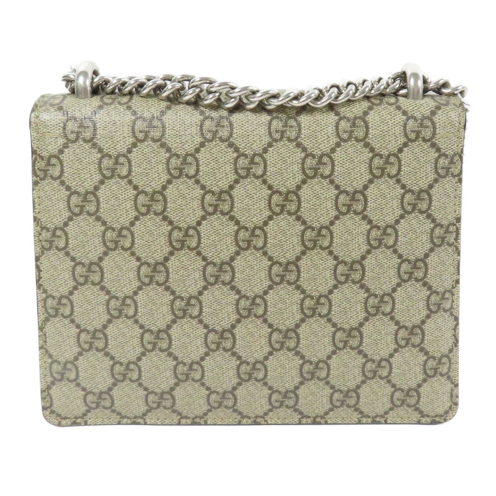 GUCCI 塗層帆布Dionysus銀扣鏈帶肩背袋