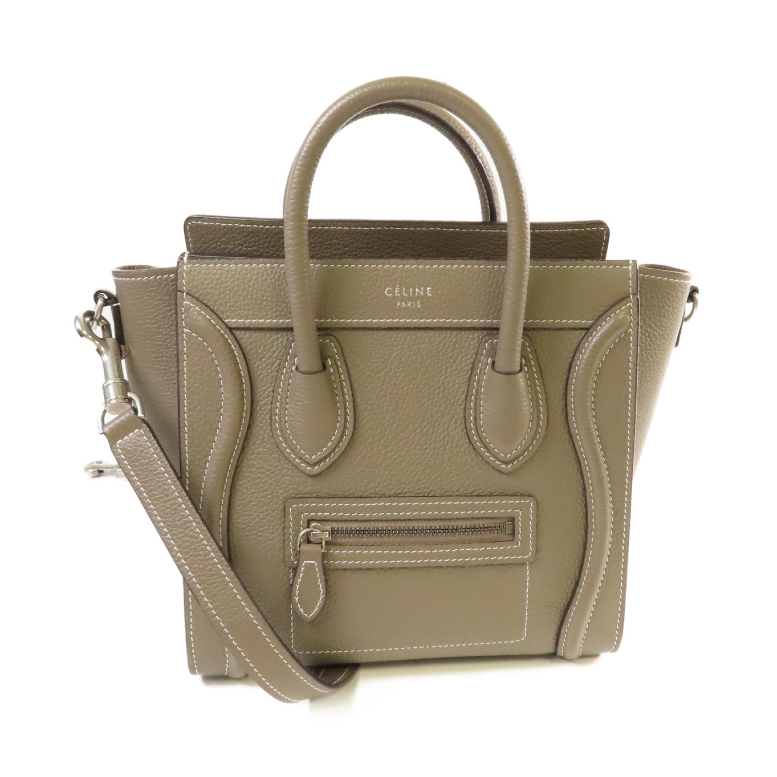 CELINE 【激減優惠】牛皮皮革Nano Luggage Shoulder Bag銀扣手挽肩背兩用袋灰色