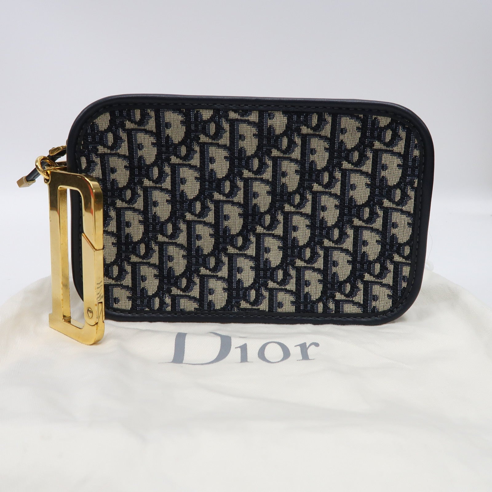 Dior 帆布Clutch Bag金扣手拿包深藍色/米色