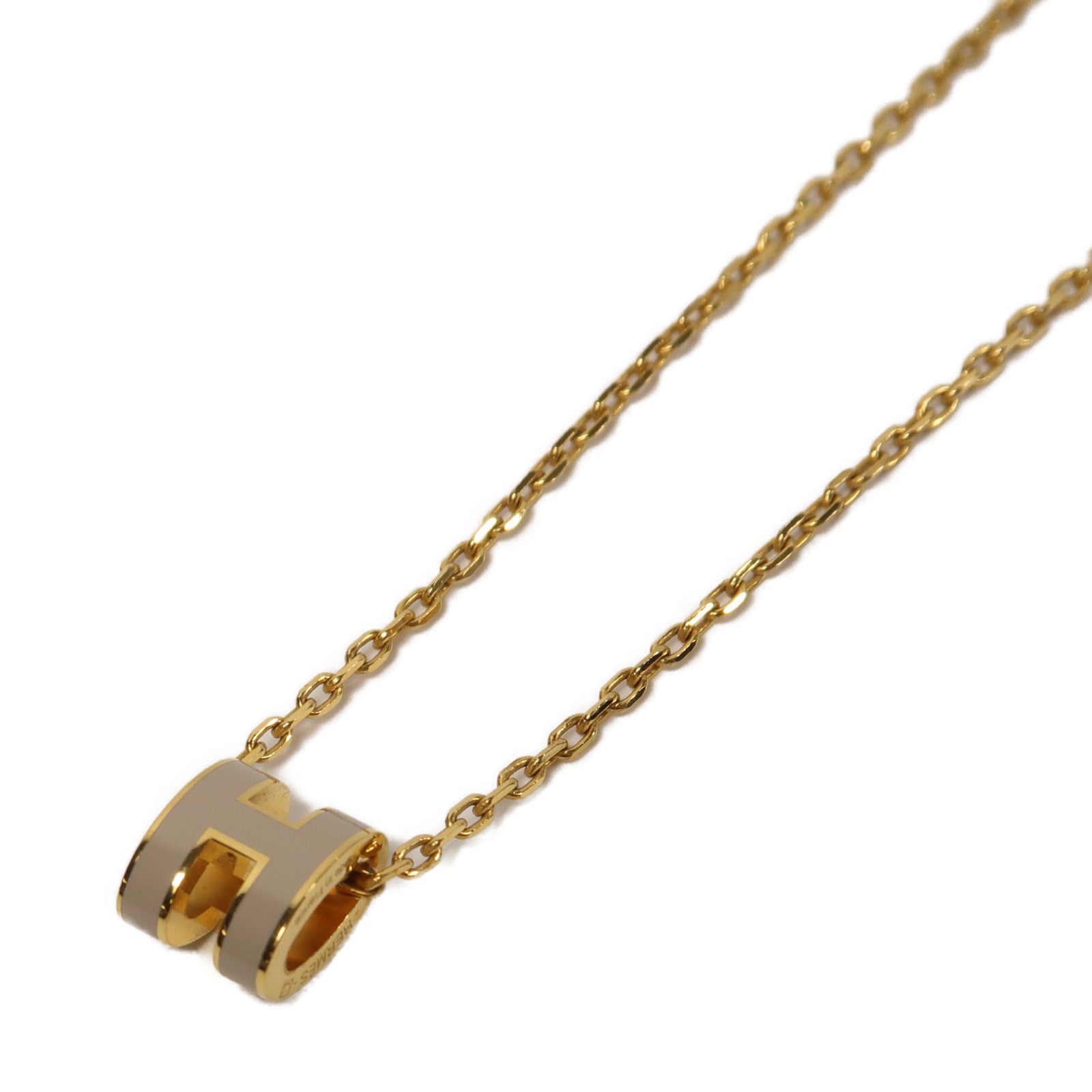 HERMES 金属Mini Pop H Necklace項鍊奶茶色