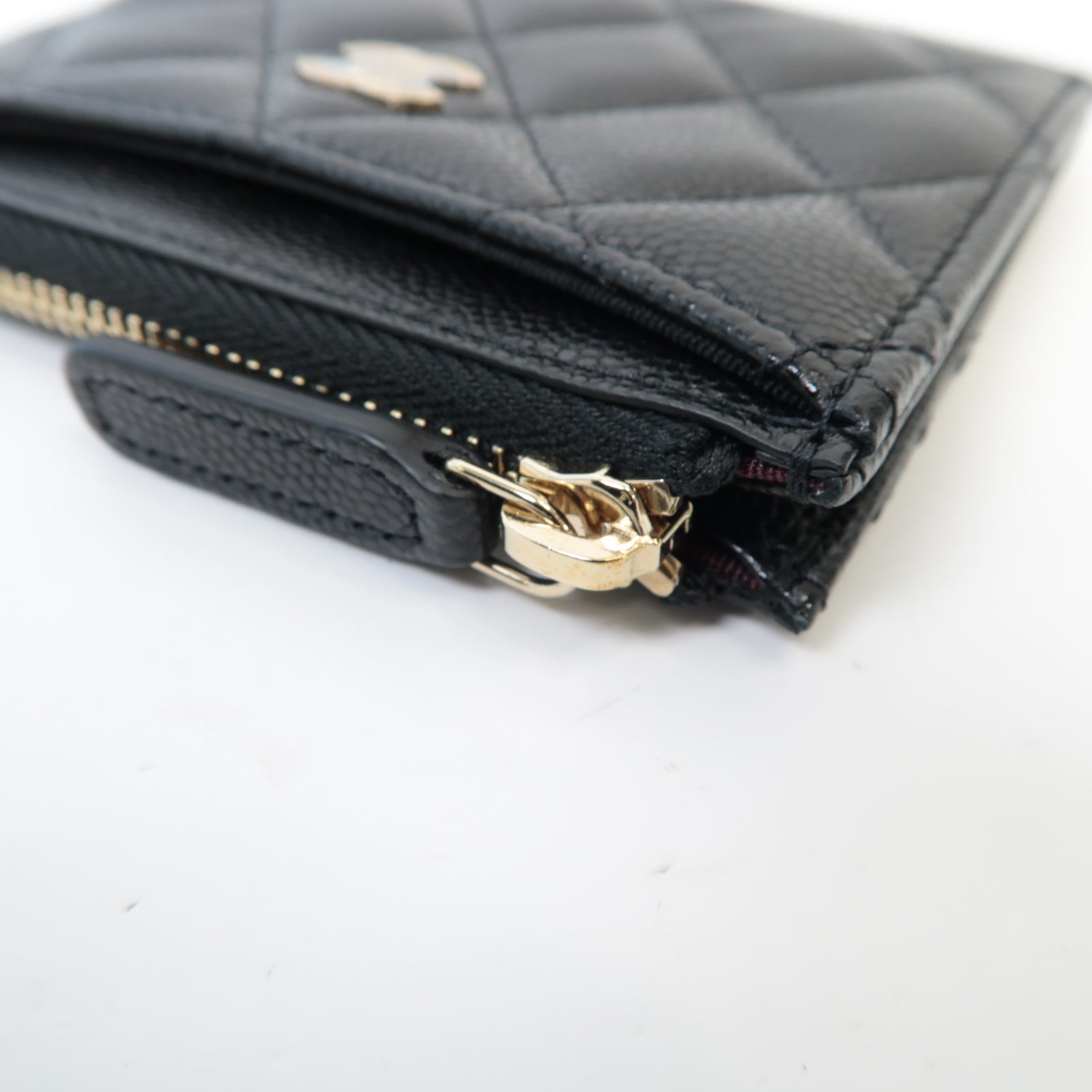 CHANEL 菱格Caviar皮革Card Case金扣卡片套黑色