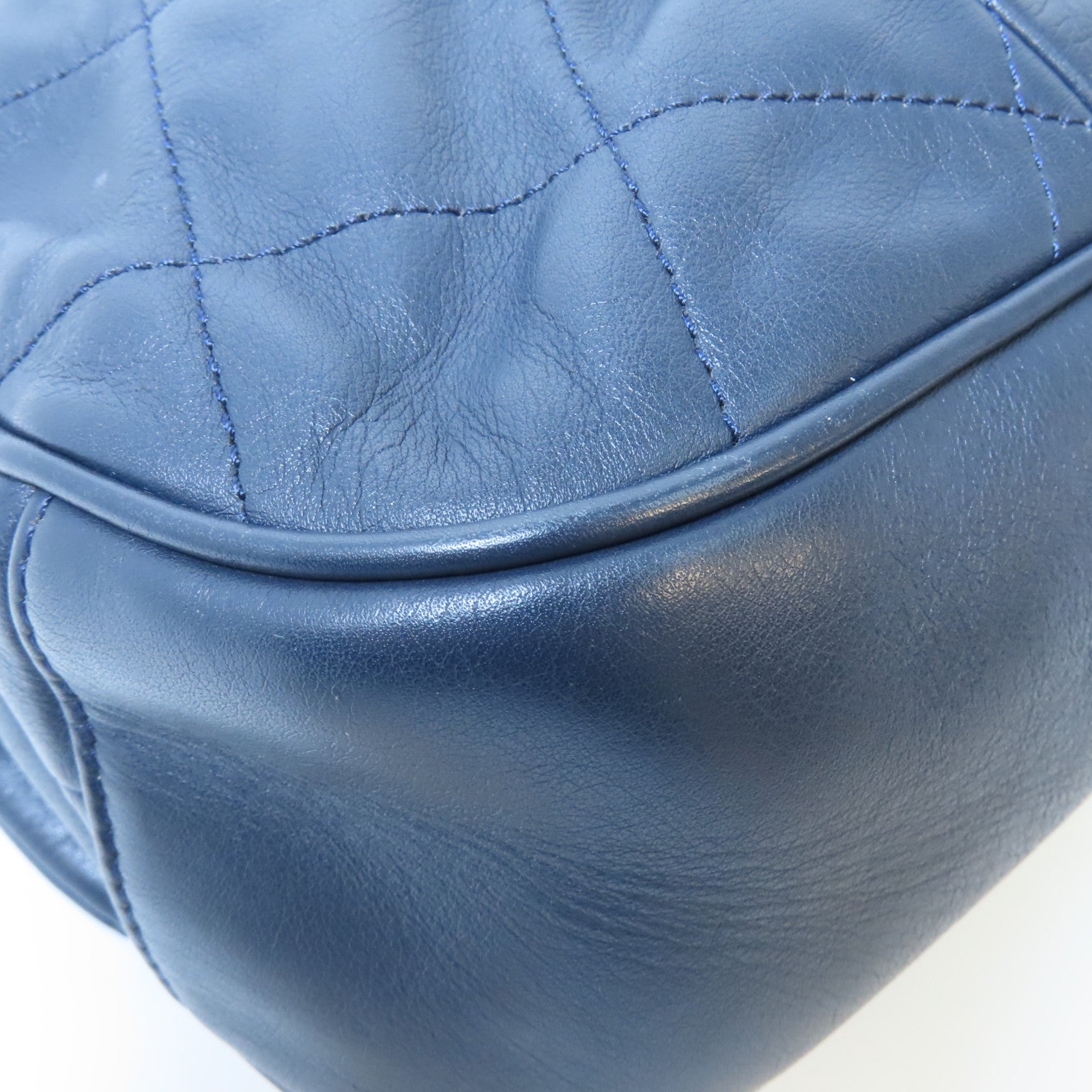 CHANEL 菱格牛皮皮革Chain Shoulder Bag銀扣鏈帶肩背袋深藍色