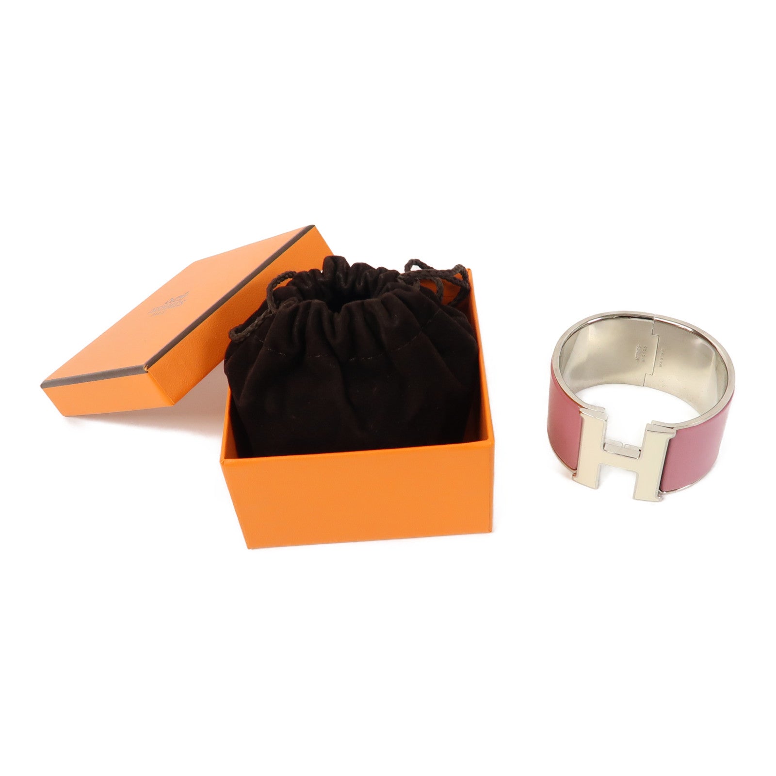 HERMES 金屬Clic Clac H Bangle銀扣手鐲粉紅色