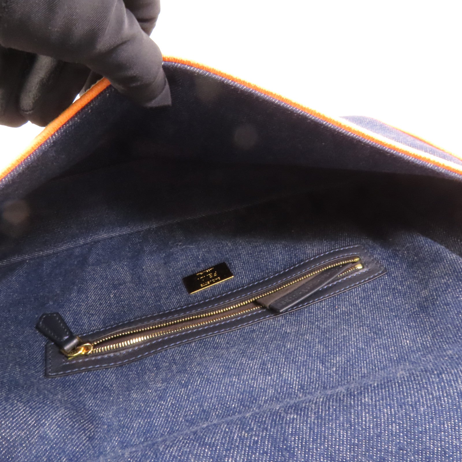 FENDI 牛仔布Baguette Large金扣手挽肩背兩用袋