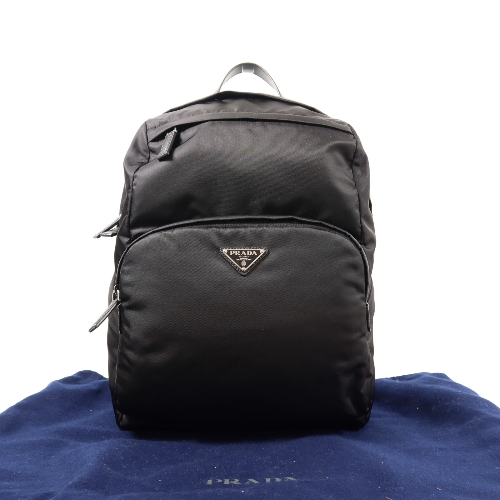 PRADA 尼龍/Saffiano皮革Backpack銀扣背包
