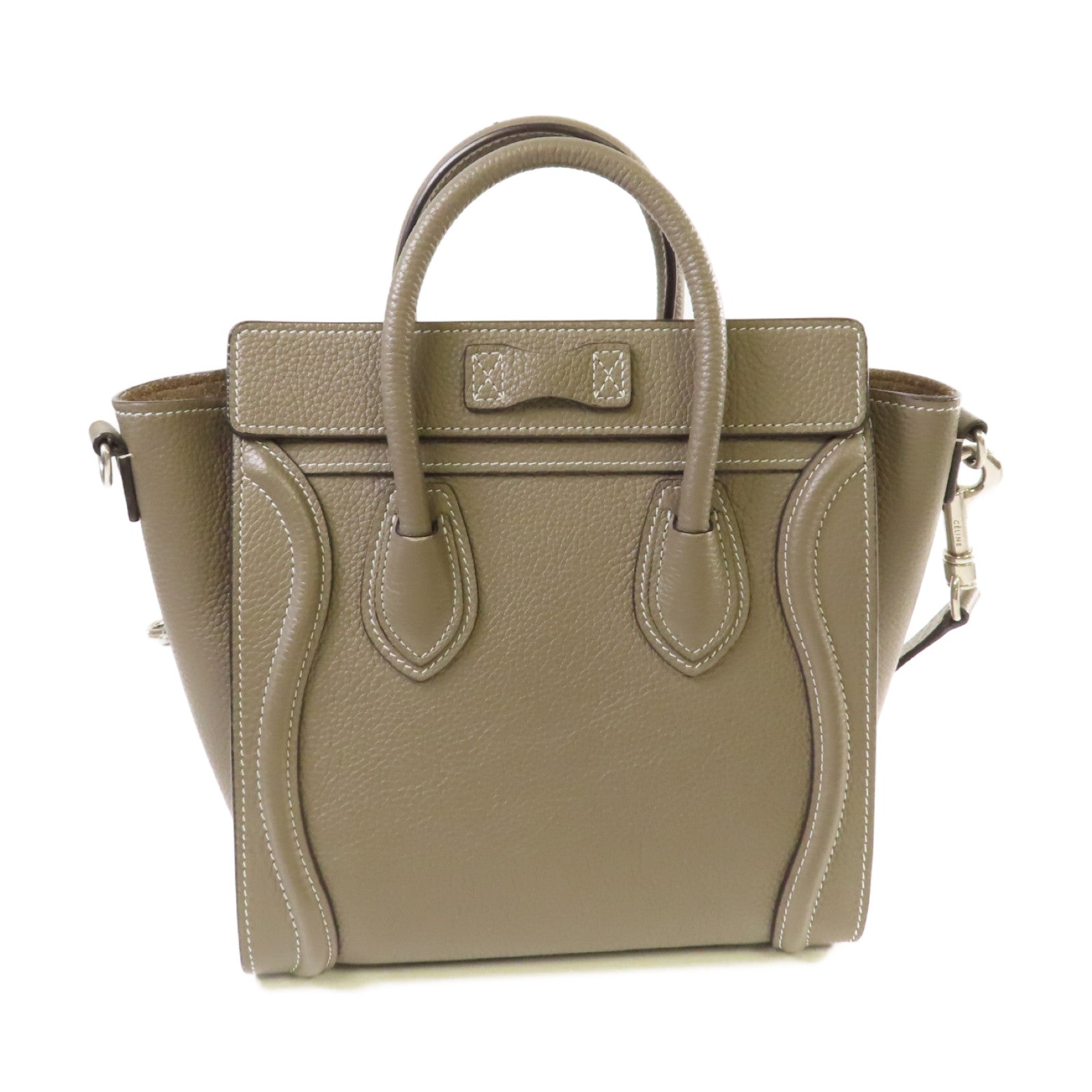 CELINE 【激減優惠】牛皮皮革Nano Luggage Shoulder Bag銀扣手挽肩背兩用袋灰色