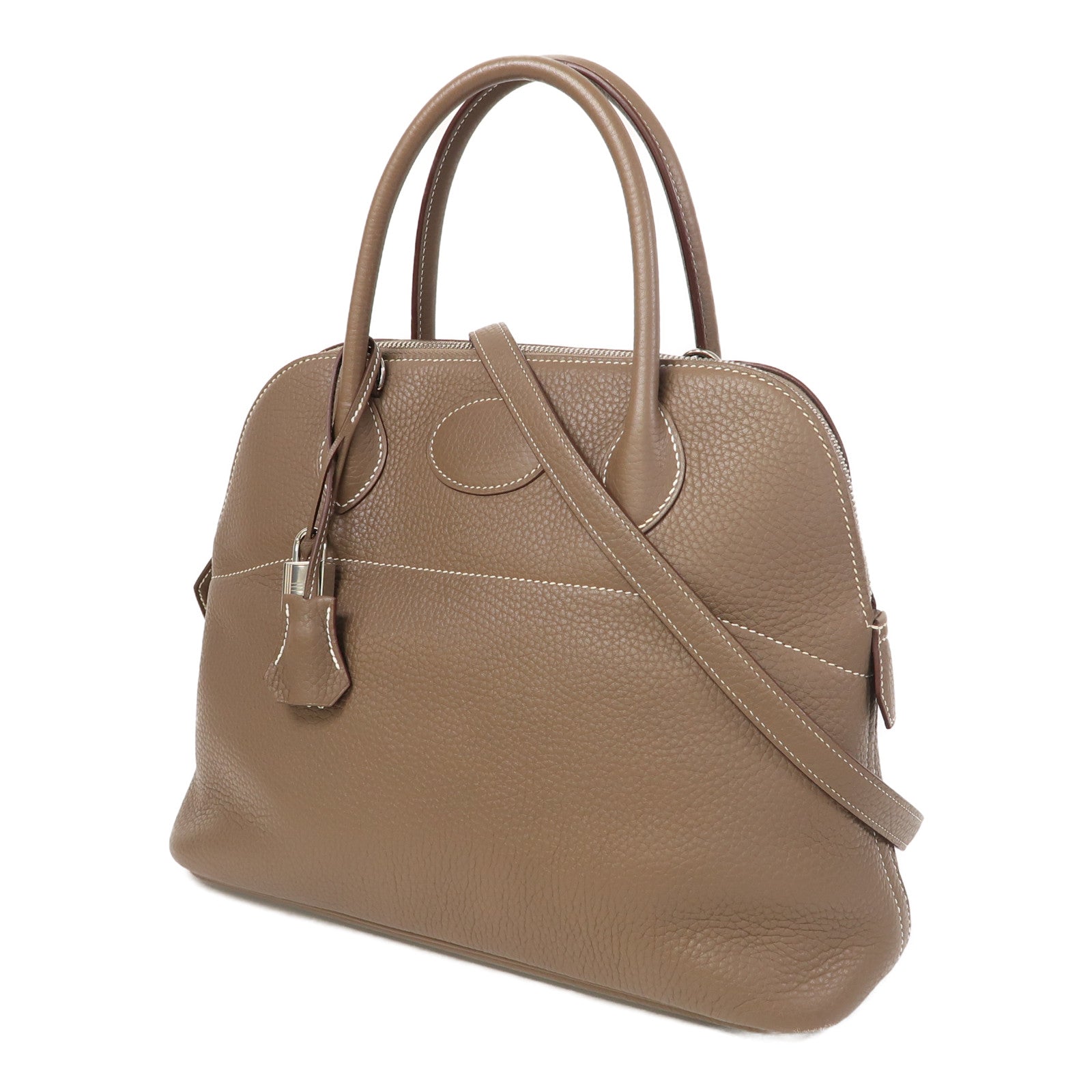 HERMES 【激減優惠】Clemence皮革Bolide 31銀扣手挽肩背兩用袋Etoupe灰色