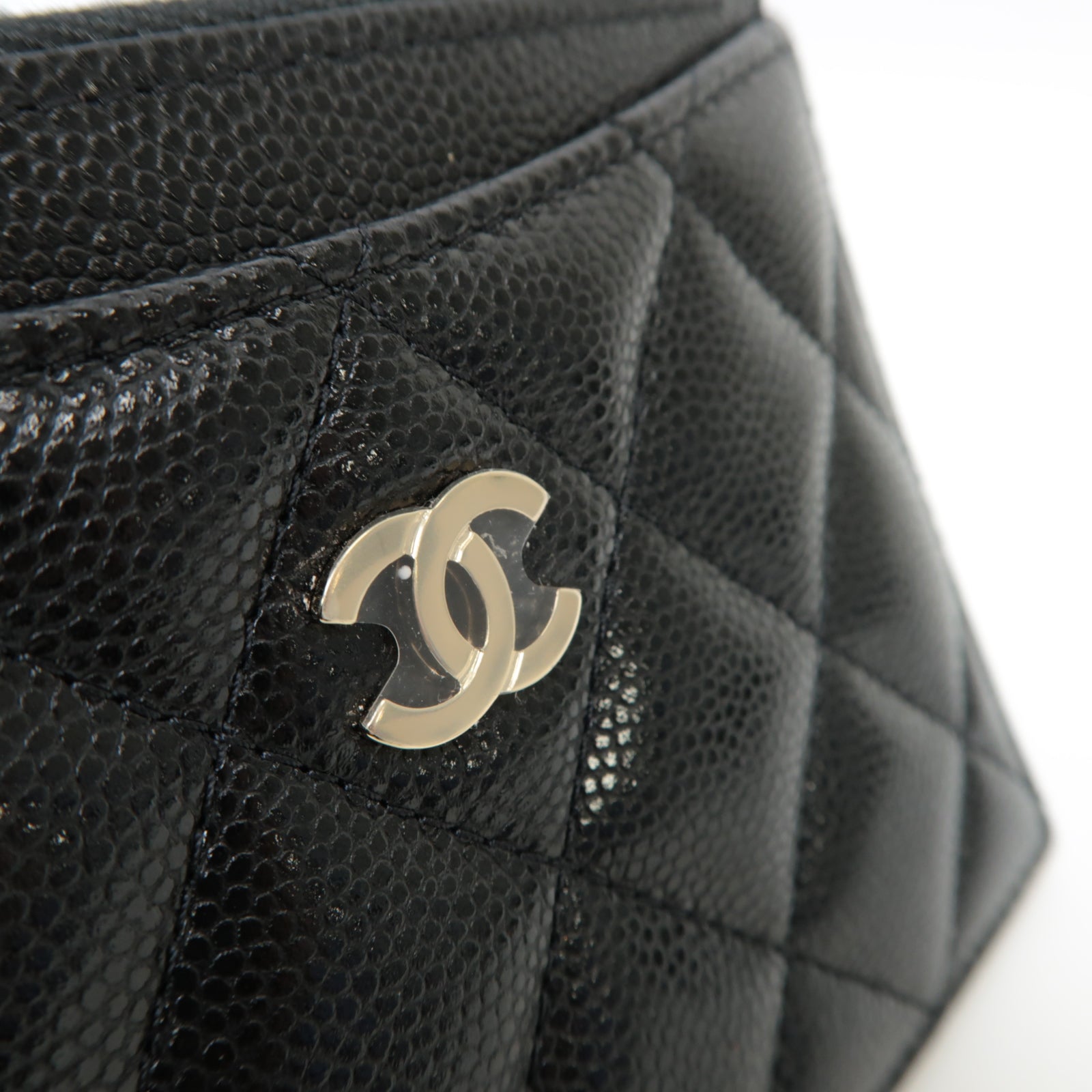 CHANEL 菱格Caviar皮革Card Case金扣卡片套黑色
