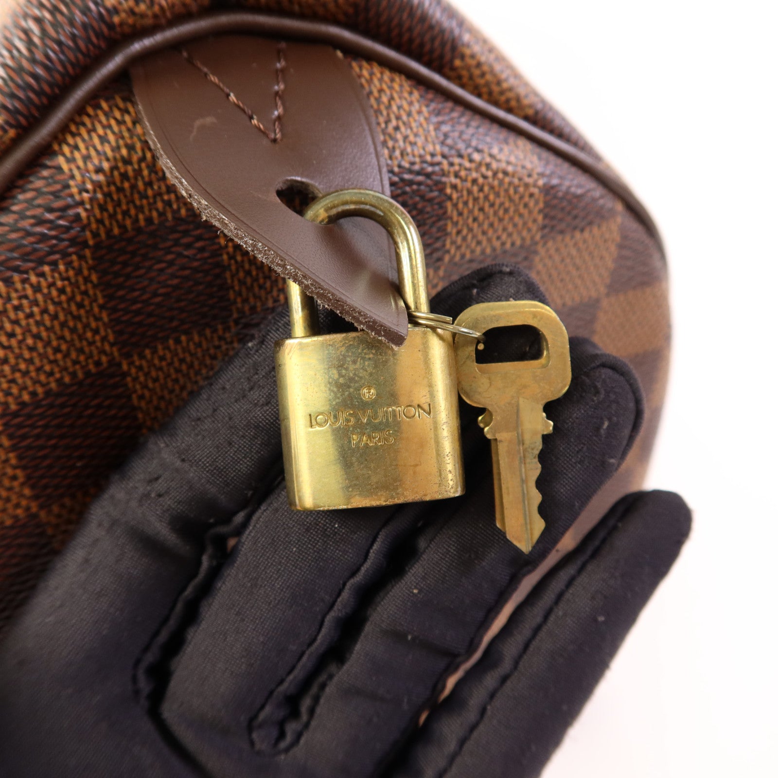 LOUIS VUITTON Damier Speedy 30金扣手挽袋