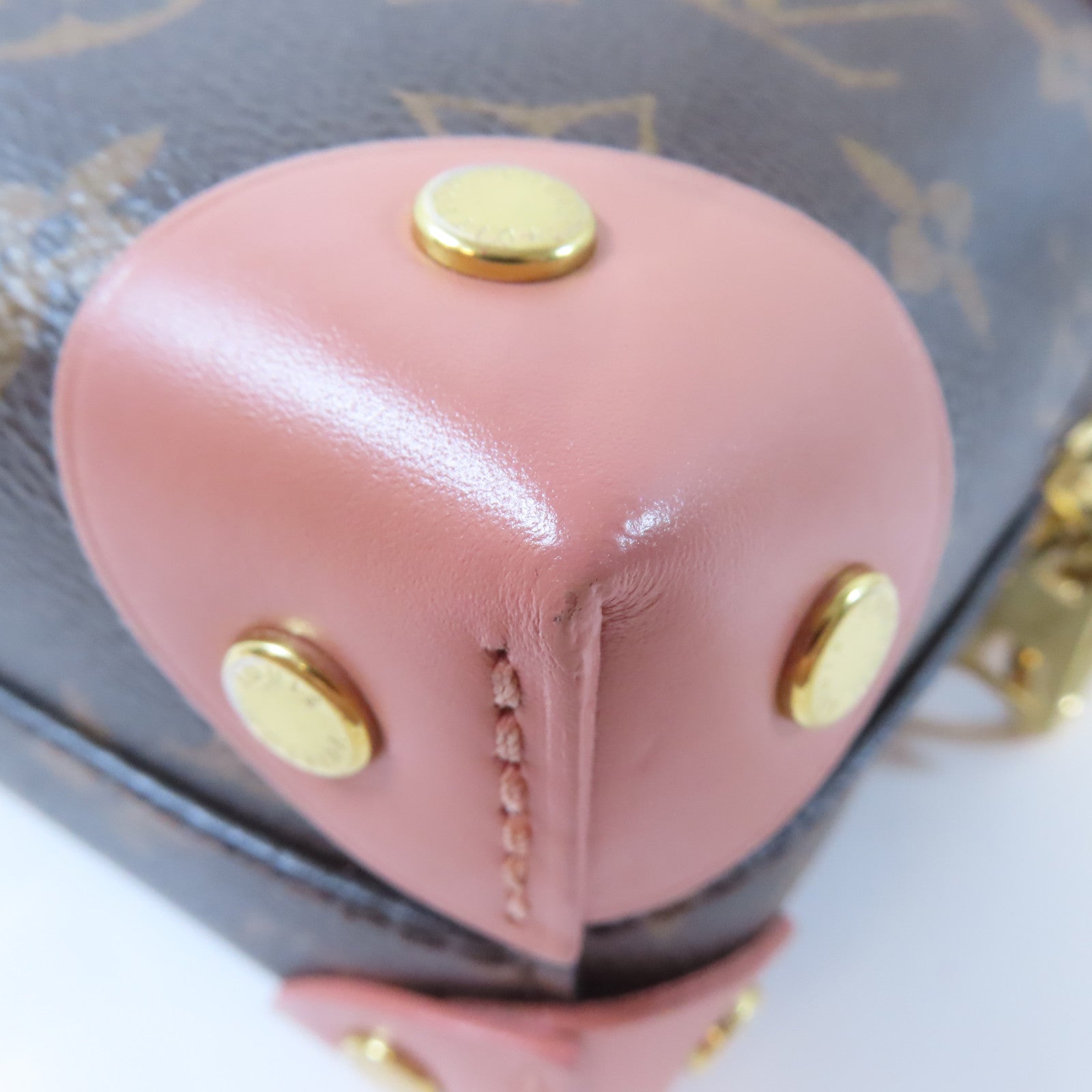 LOUIS VUITTON 【激減優惠】Monogram Petite Malle Souple金扣手挽肩背兩用袋啡色/粉紅色