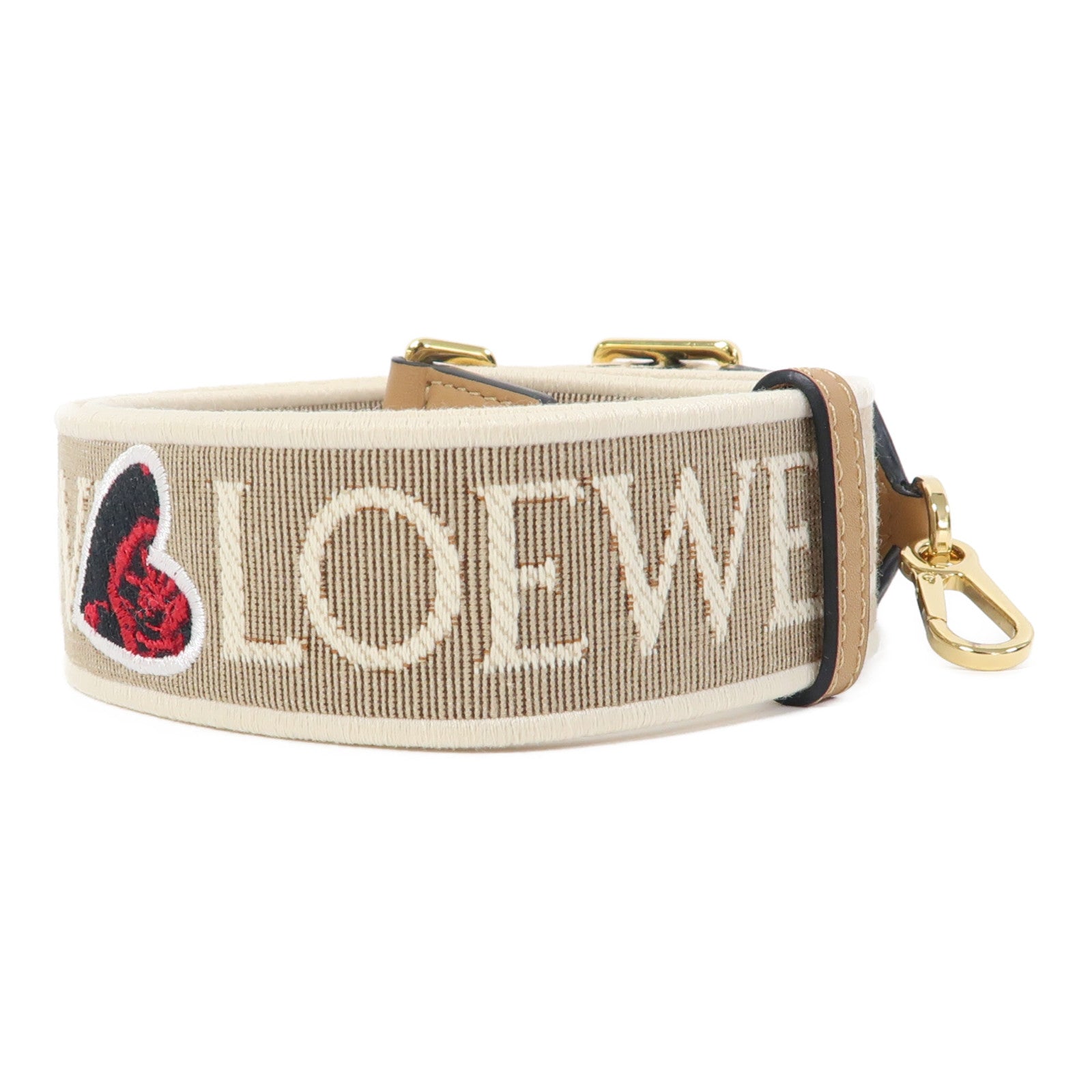 LOEWE 帆布Strap金扣肩背帶米色