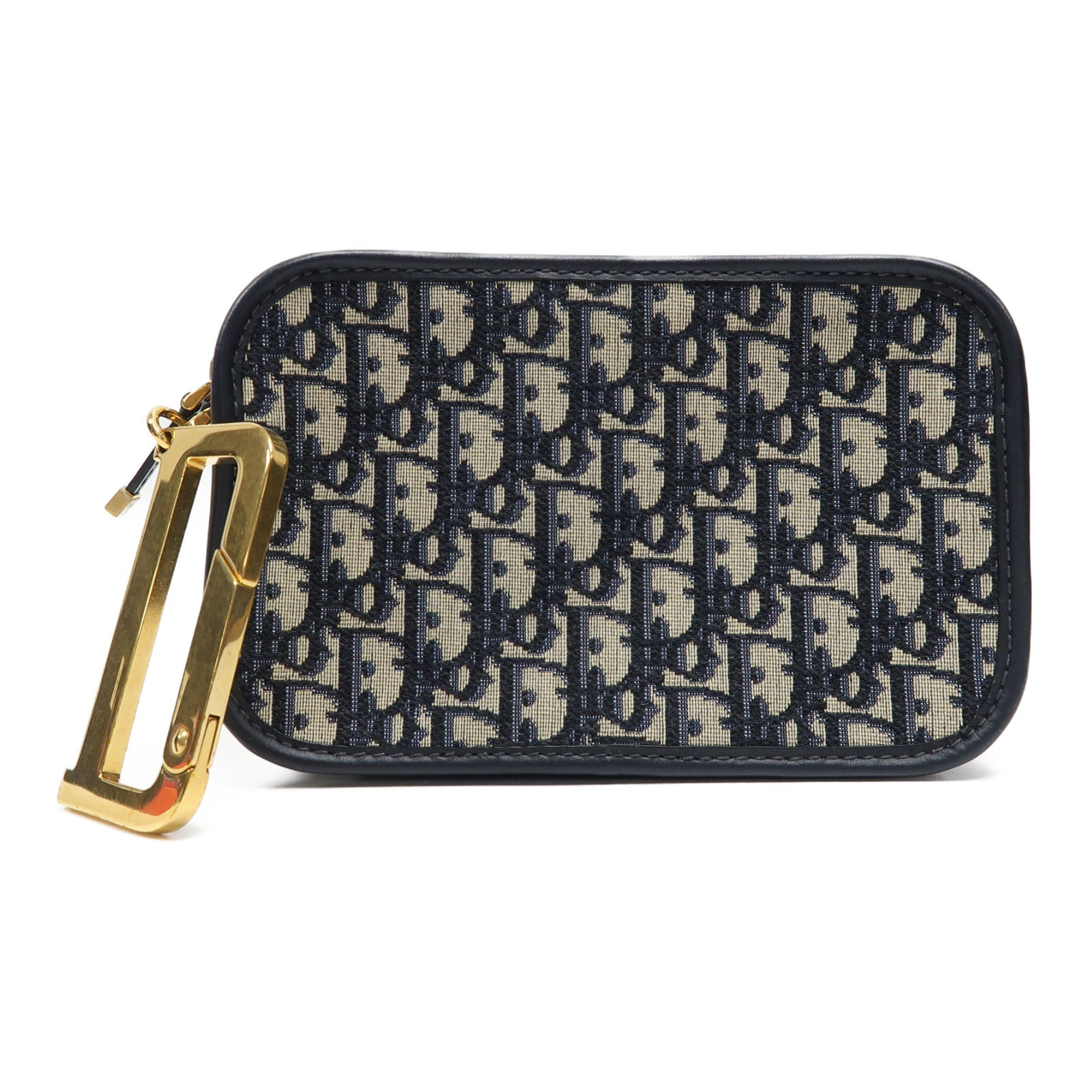 Dior 帆布Clutch Bag金扣手拿包深藍色/米色