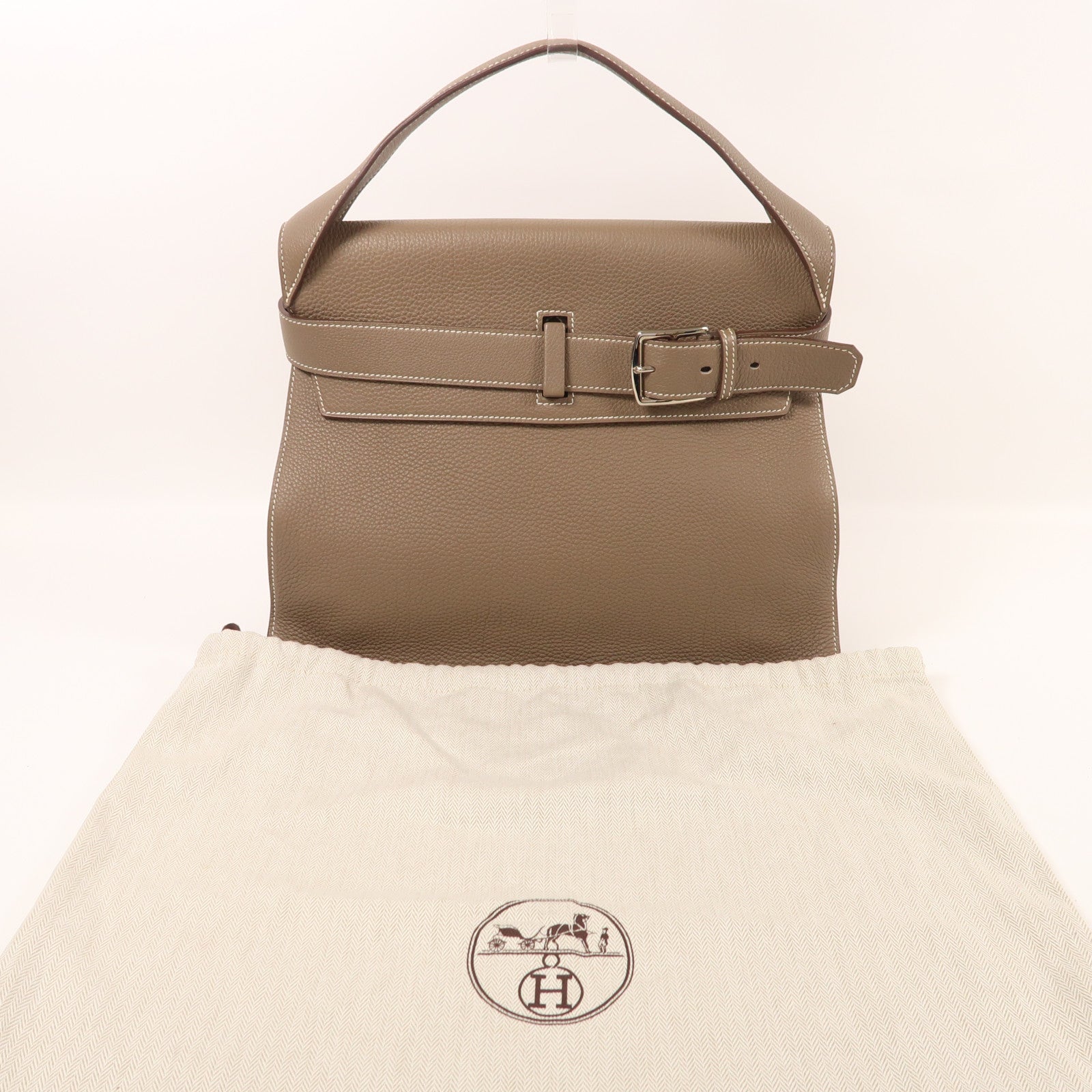 HERMES Togo皮革Etribelt銀扣手挽袋Etoupe