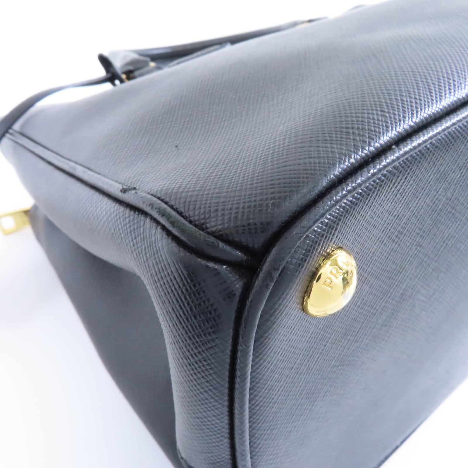 PRADA 牛皮皮革Galleria Bag金扣手挽肩背兩用袋黑色