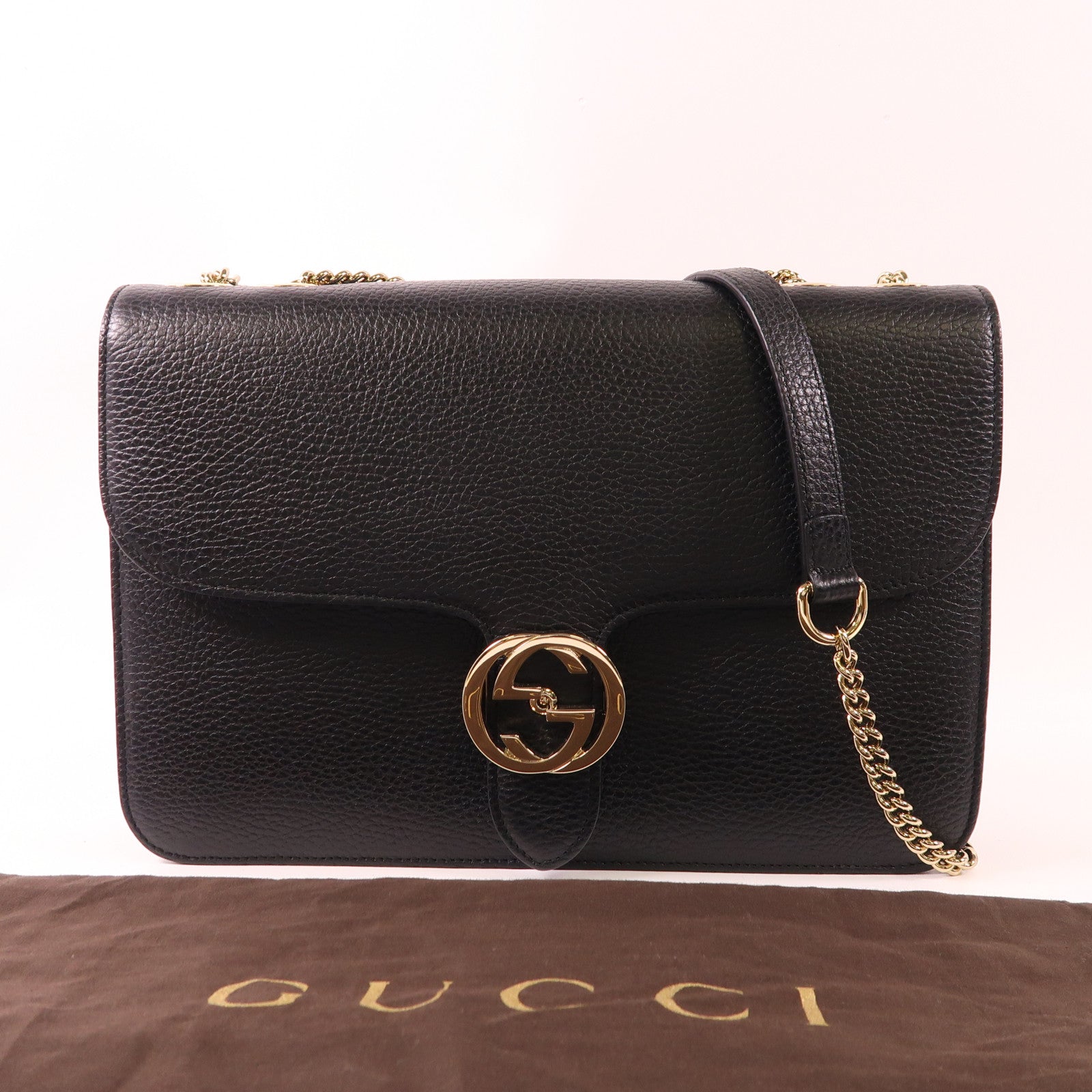 GUCCI 牛皮皮革Chain Shoulder金扣鏈帶肩背袋